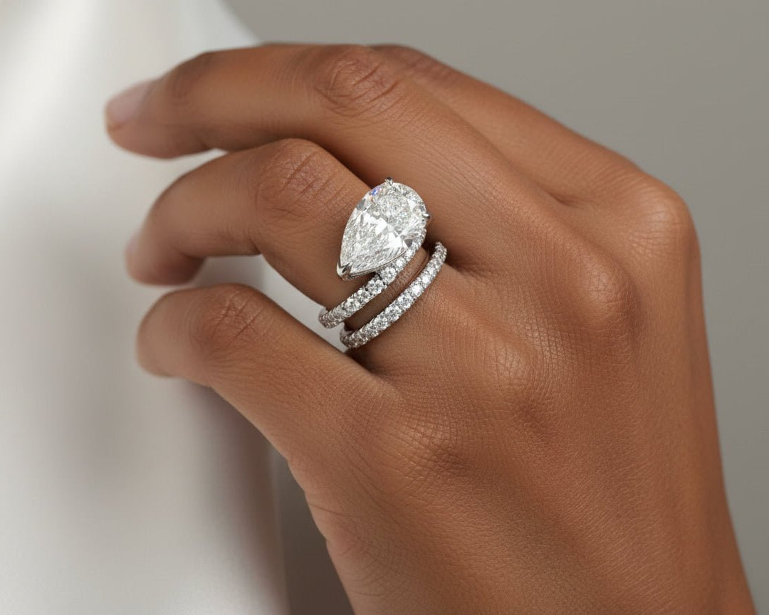 14k Pear Cut Spiral Micropavé Engagement Ring 5.50 CT - AVI THE JEWELER