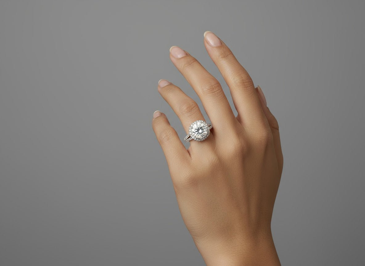 14k Round Cut Double Halo Pavé Engagement Ring 6.16 CT - AVI THE JEWELER