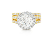 14k Round Cut Halo Diamond Engagement Ring Set 3.80 CT