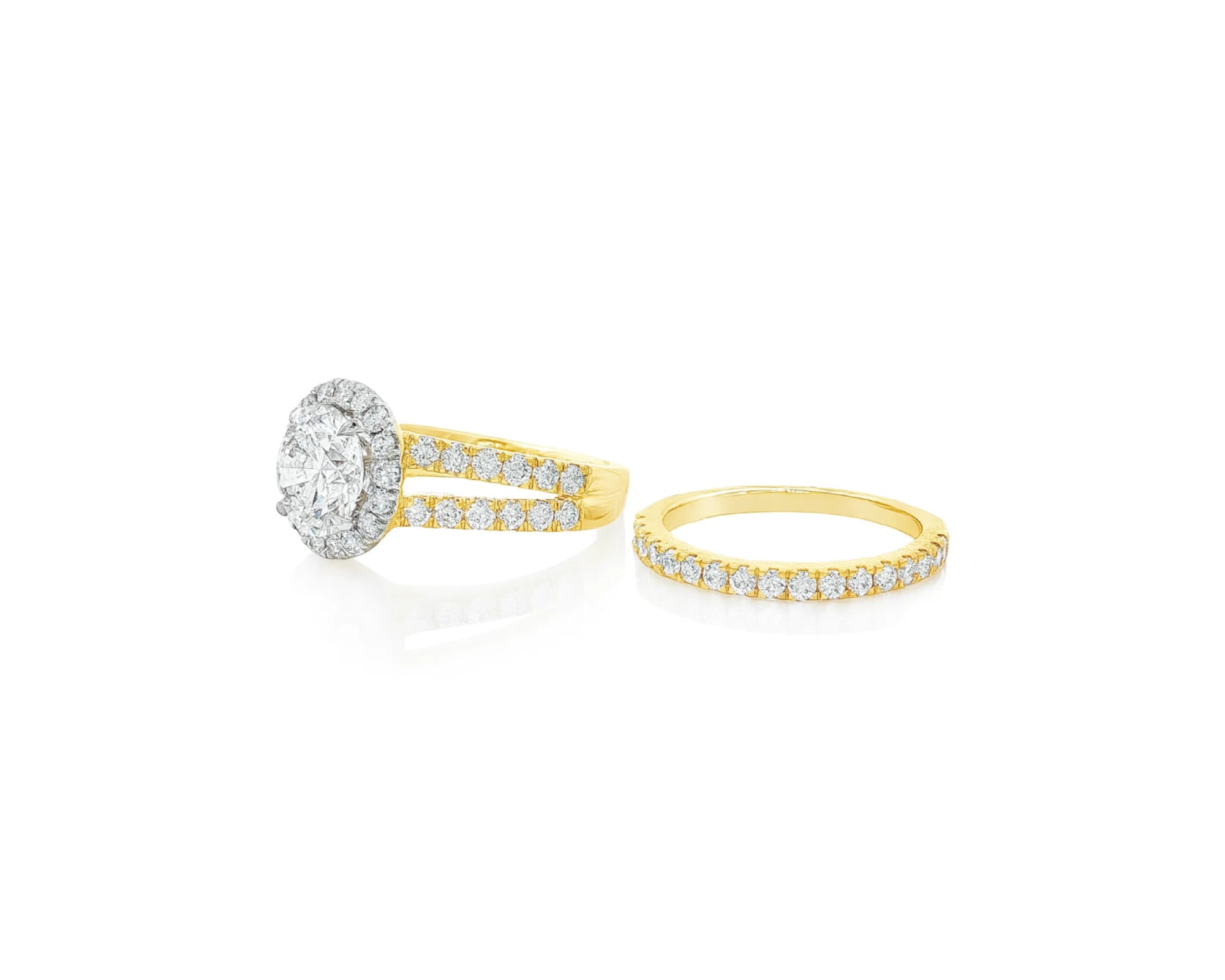 14k Round Cut Halo Diamond Engagement Ring Set 3.80 CT – lifestyle 2133