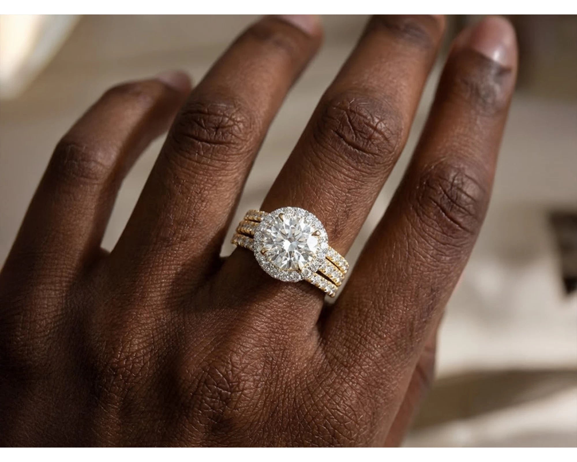 14k Round Cut Halo Diamond Engagement Ring Set 3.80 CT – view 2