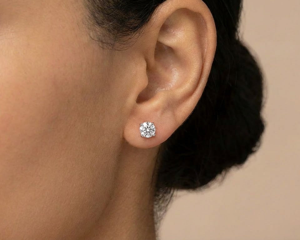 14k Round Cut Refined Solitaire Diamond Stud Earrings 0.50ct - AVI THE JEWELER