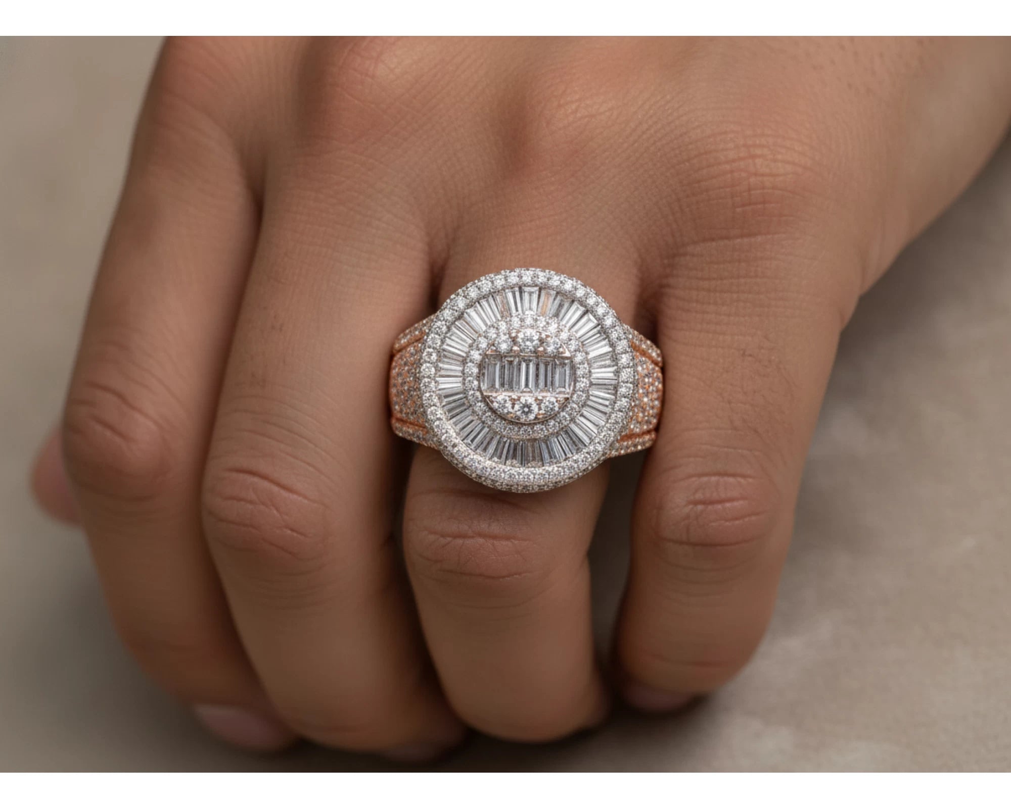 14k Two-Tone Gold Diamond Ring with Round and Baguette Cut 5.00ct – lifestyle 1306