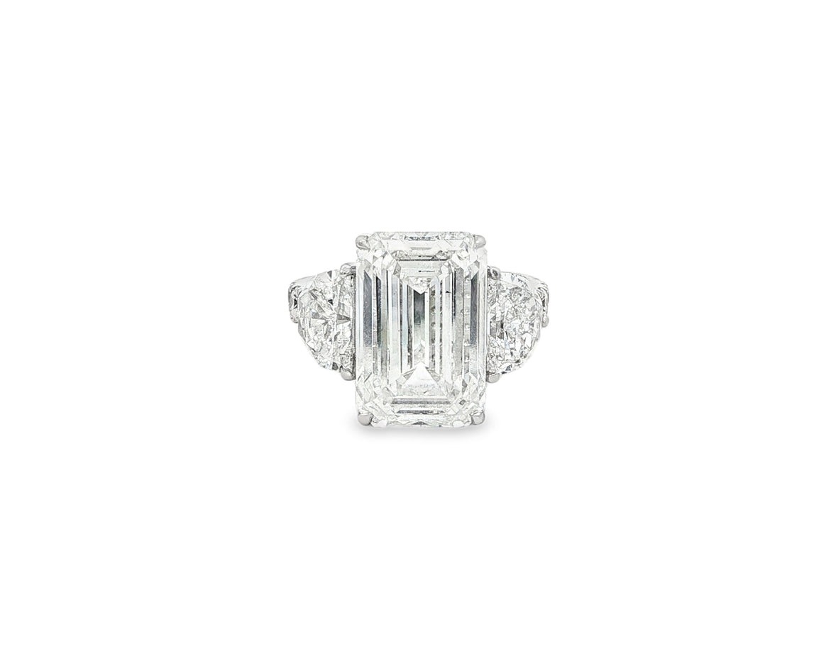 14k Emerald Cut Three Stone Engagement Ring - VS1 with 10.70ct