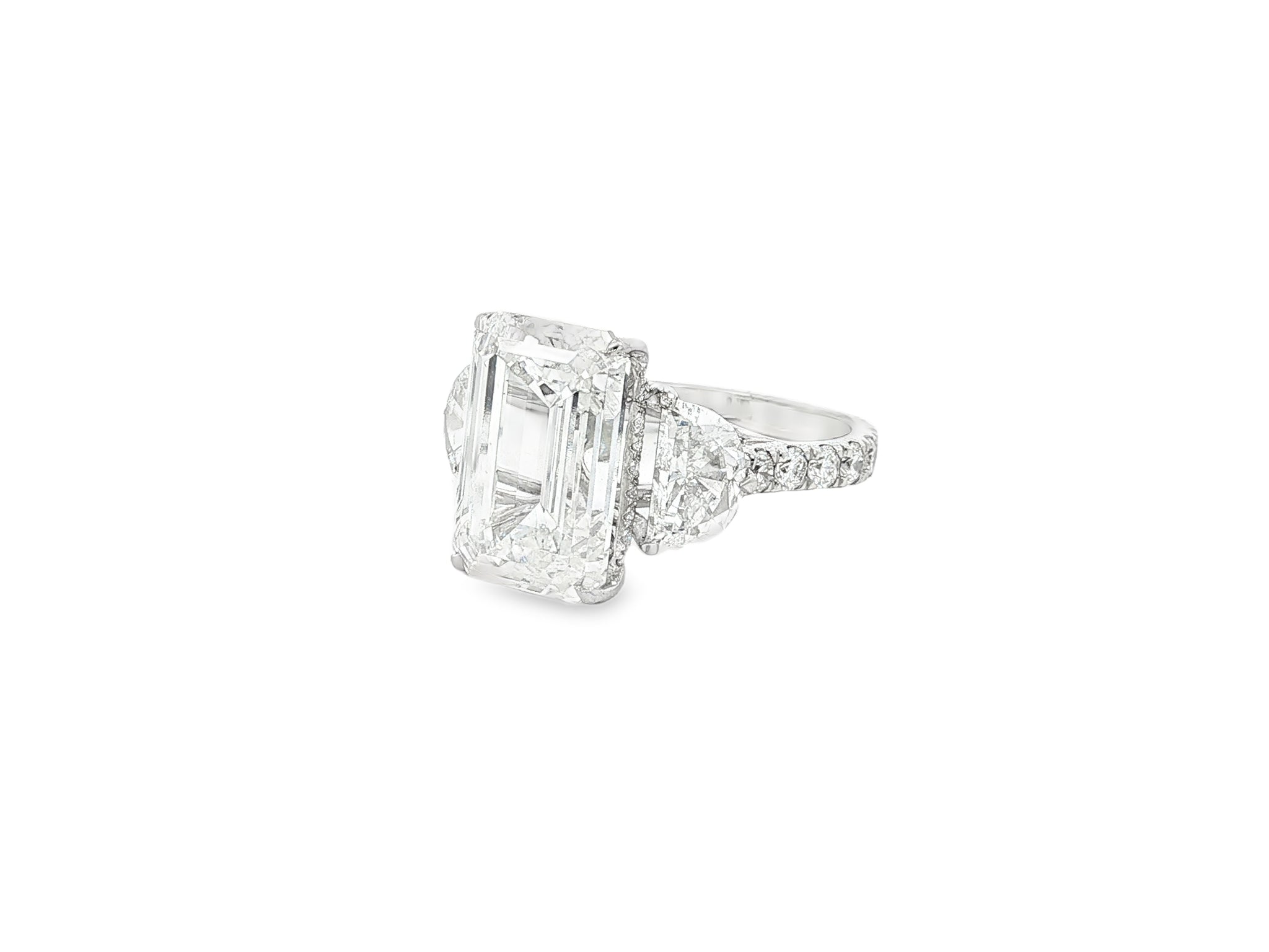14k Emerald Cut Three Stone Engagement Ring - VS1 with 10.70ct