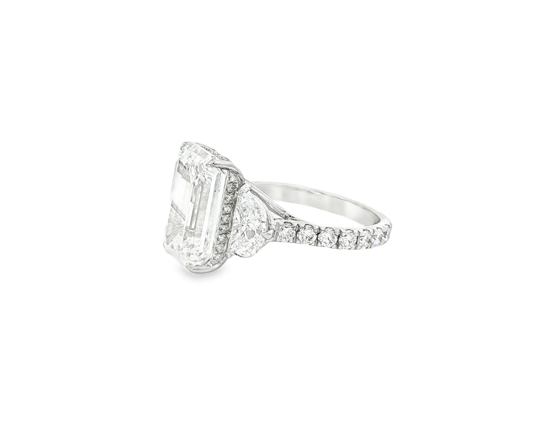 14k Emerald Cut Three Stone Engagement Ring - VS1 with 10.70ct