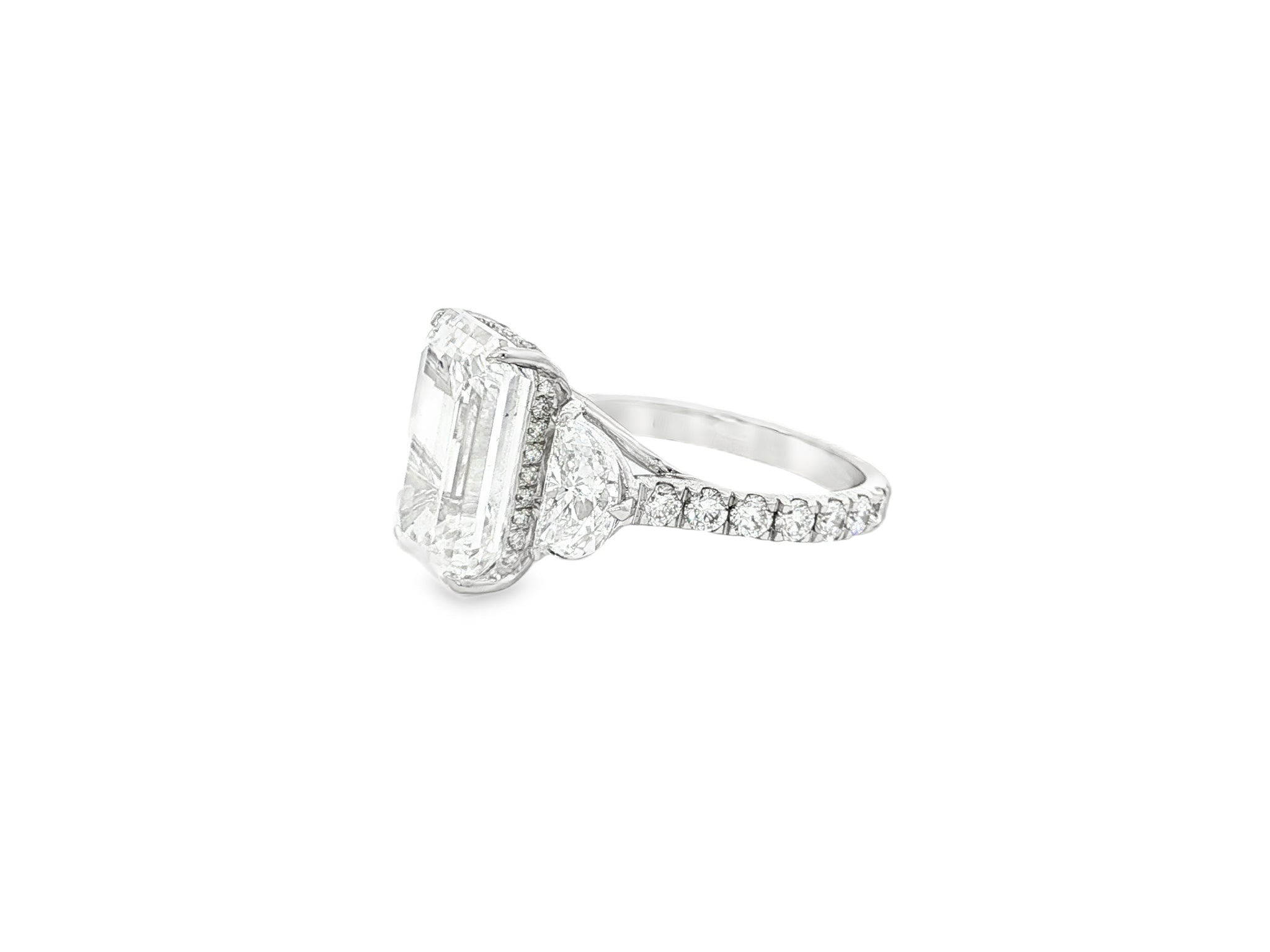14k Emerald Cut Three Stone Engagement Ring - VS1 with 10.70ct