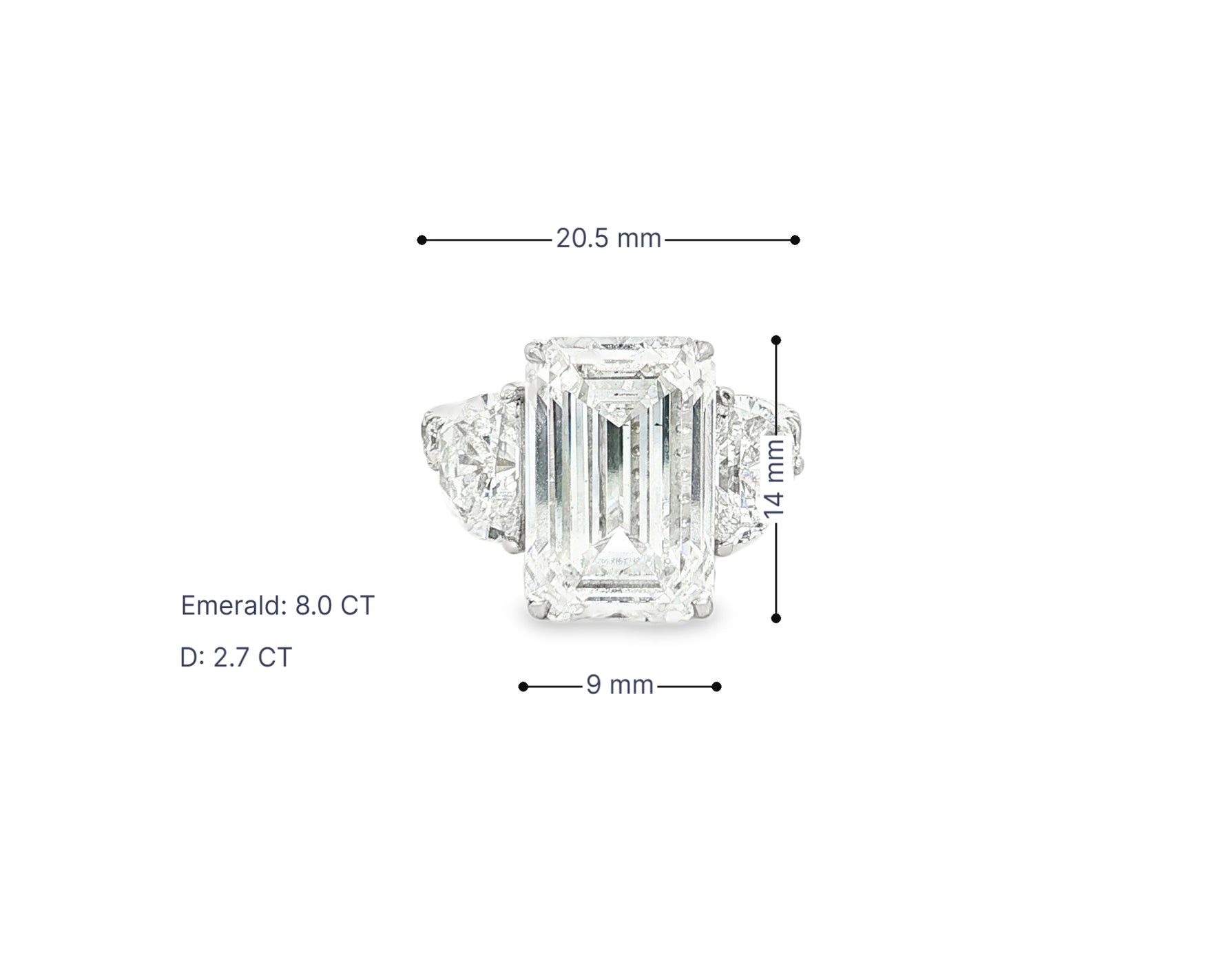 14k Emerald Cut Three Stone Engagement Ring - VS1 with 10.70ct