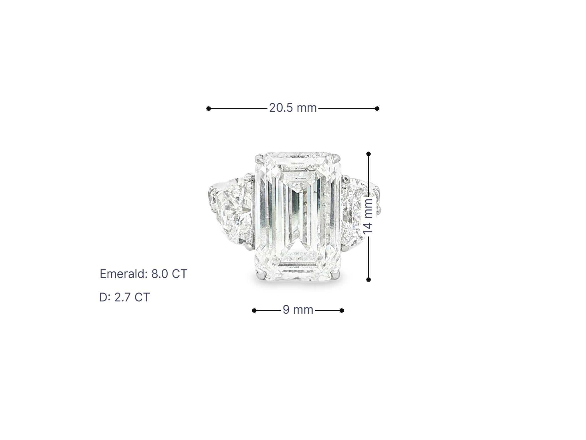 14k Emerald Cut Three Stone Engagement Ring - VS1 with 10.70ct