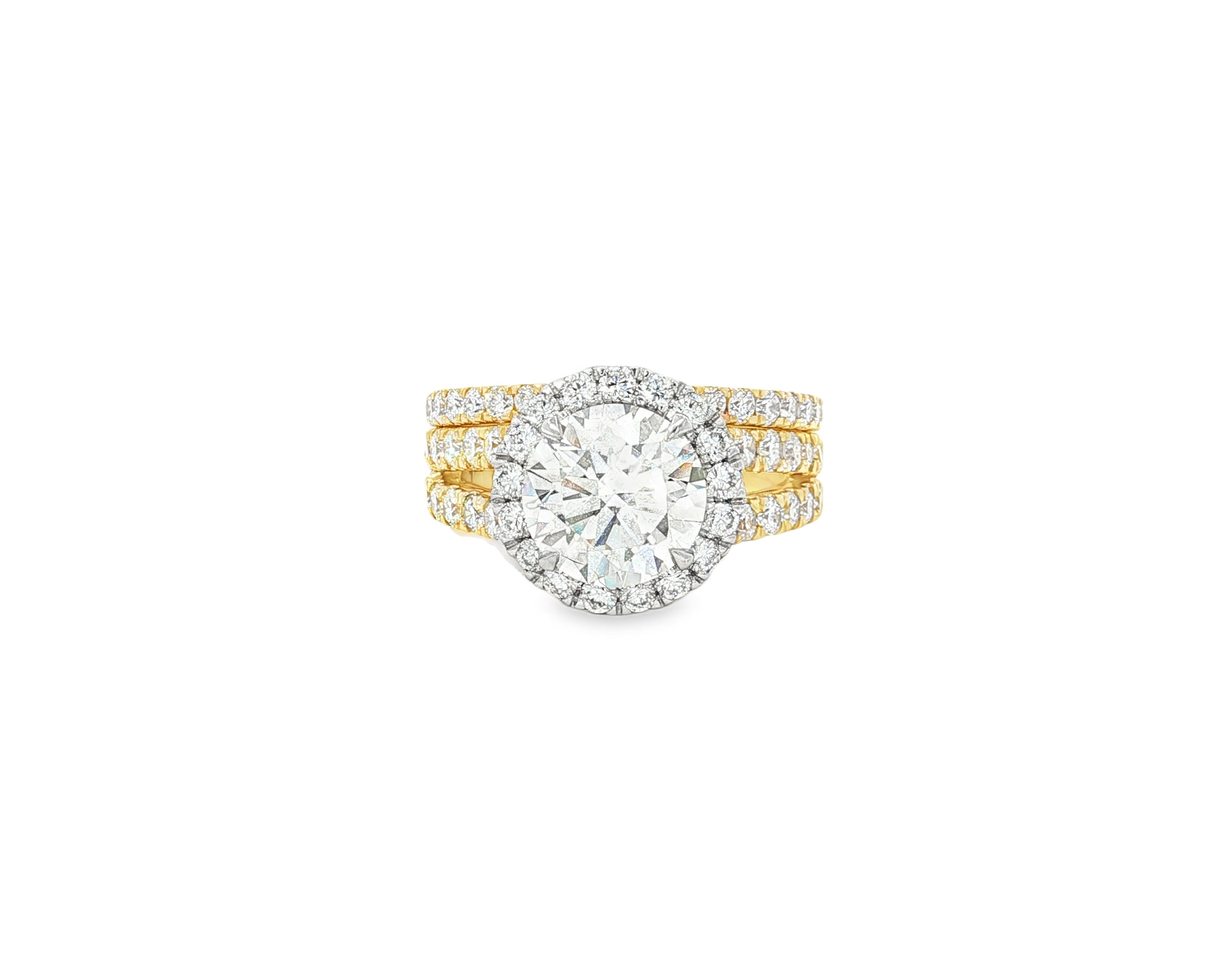 14k Round Cut Halo Diamond Engagement Ring Set 3.80 CT
