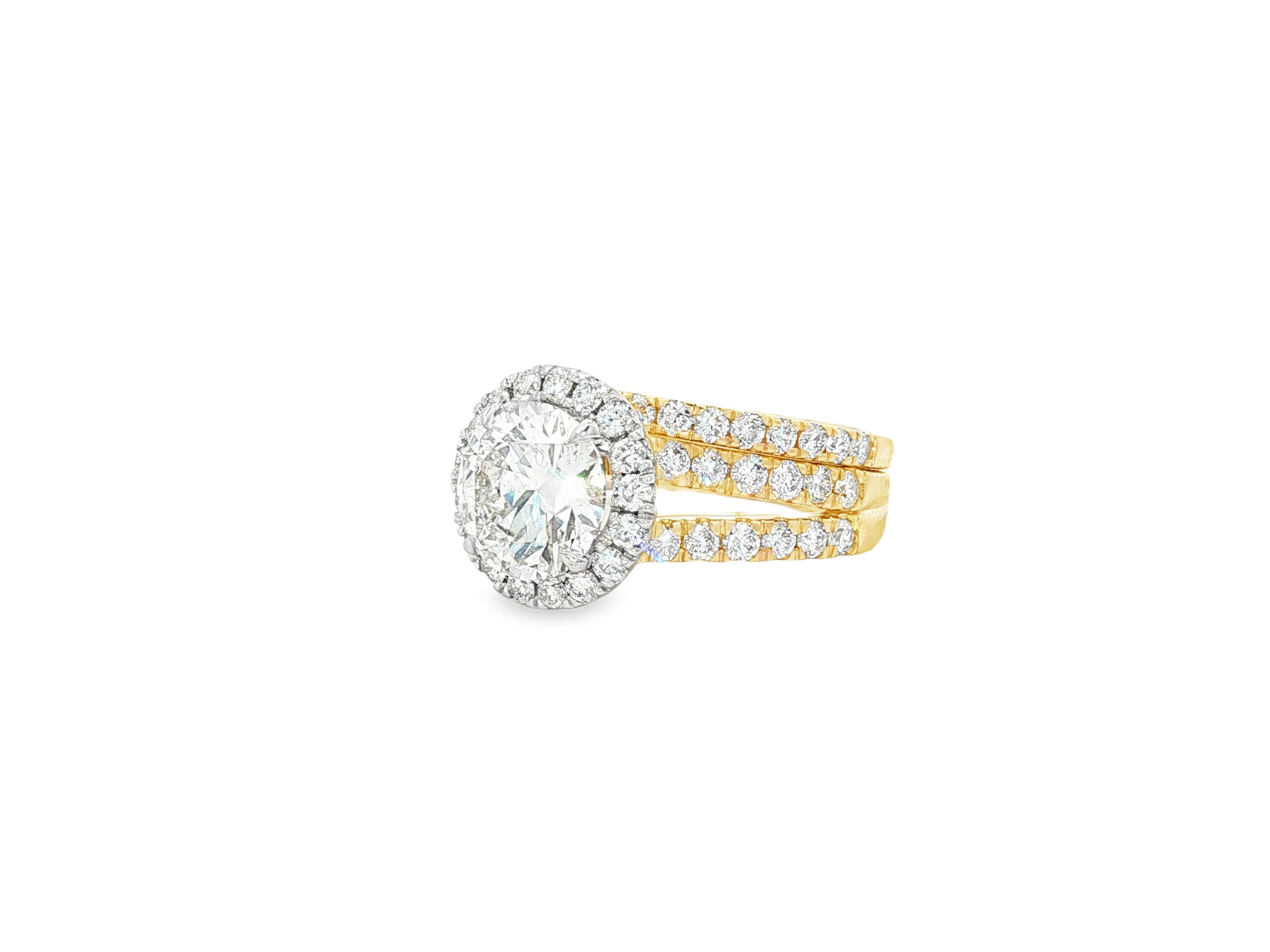 14k Round Cut Halo Diamond Engagement Ring Set 3.80 CT