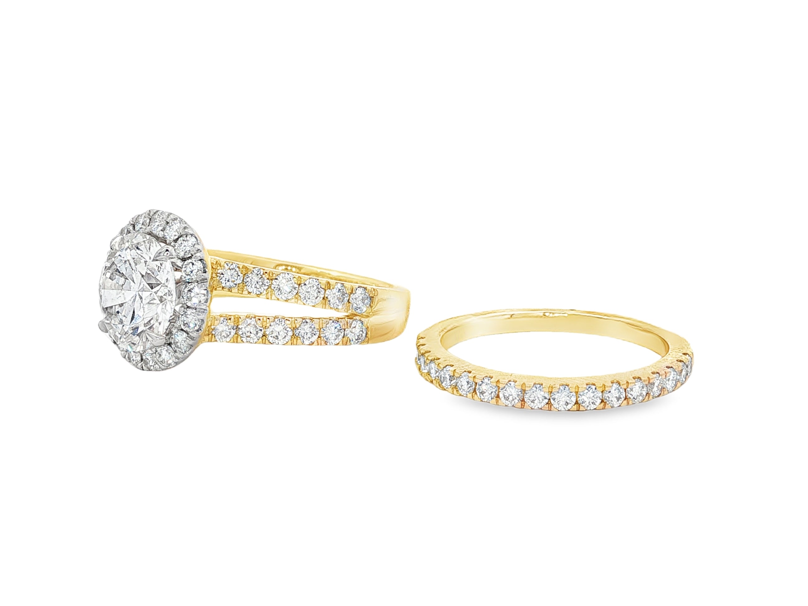 14k Round Cut Halo Diamond Engagement Ring Set 3.80 CT