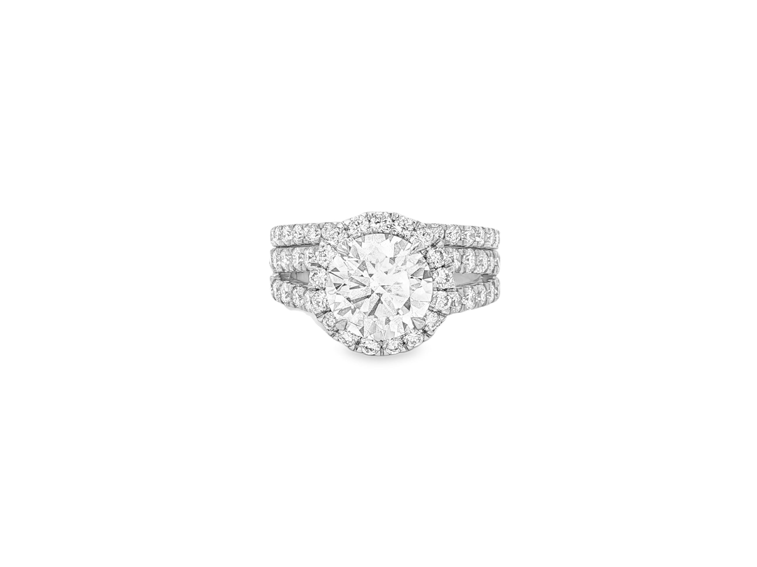 14k Round Cut Halo Diamond Engagement Ring Set 3.80 CT