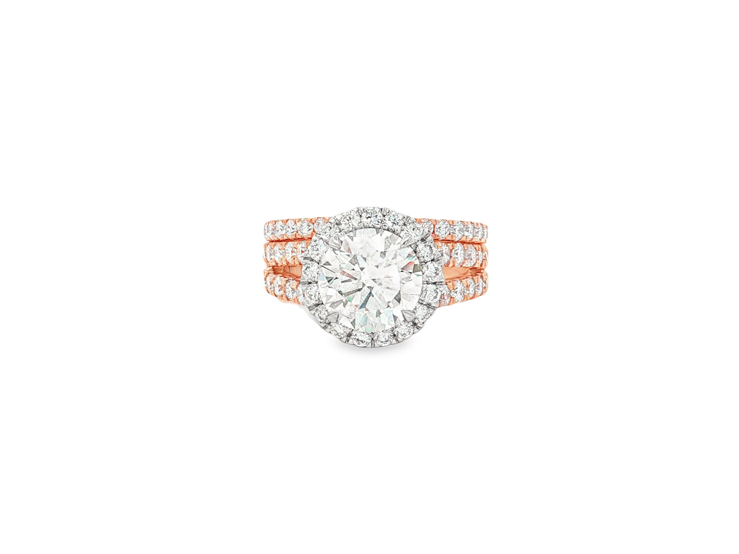 14k Round Cut Halo Diamond Engagement Ring Set 3.80 CT