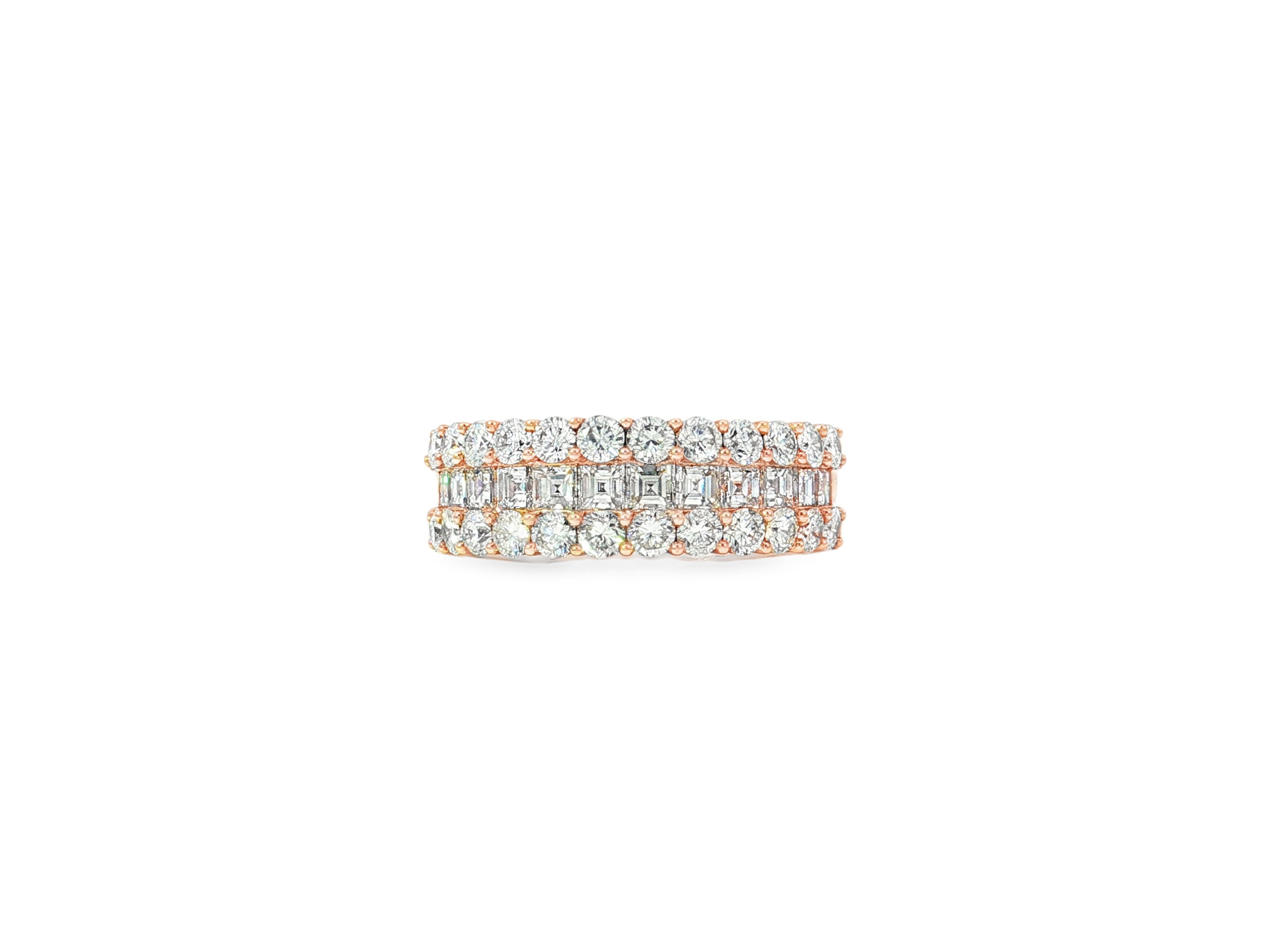 14k Gold Diamond Double Row Band Ring with Baguette & Round 3.40 CT