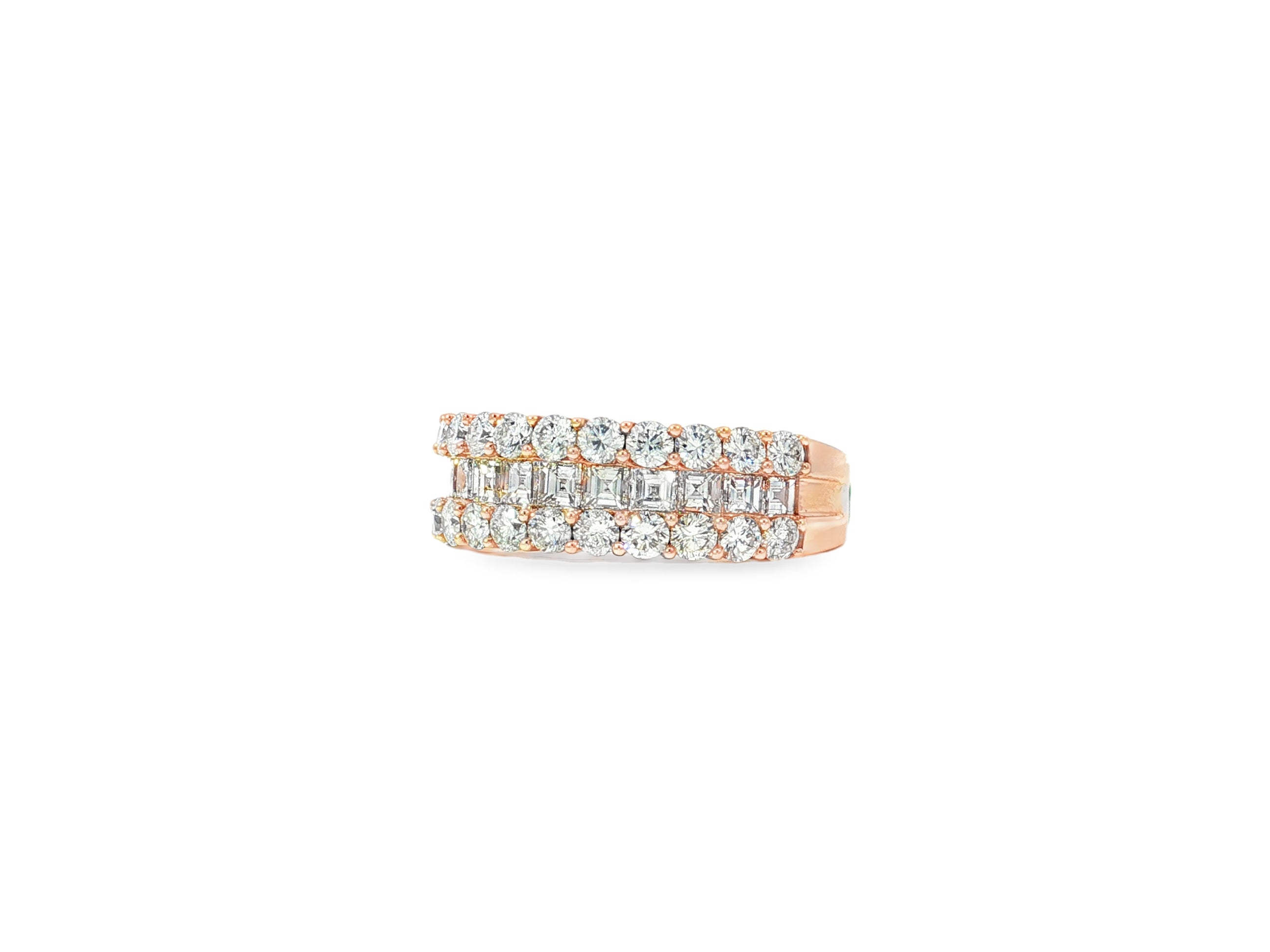 14k Gold Diamond Double Row Band Ring with Baguette & Round 3.40 CT