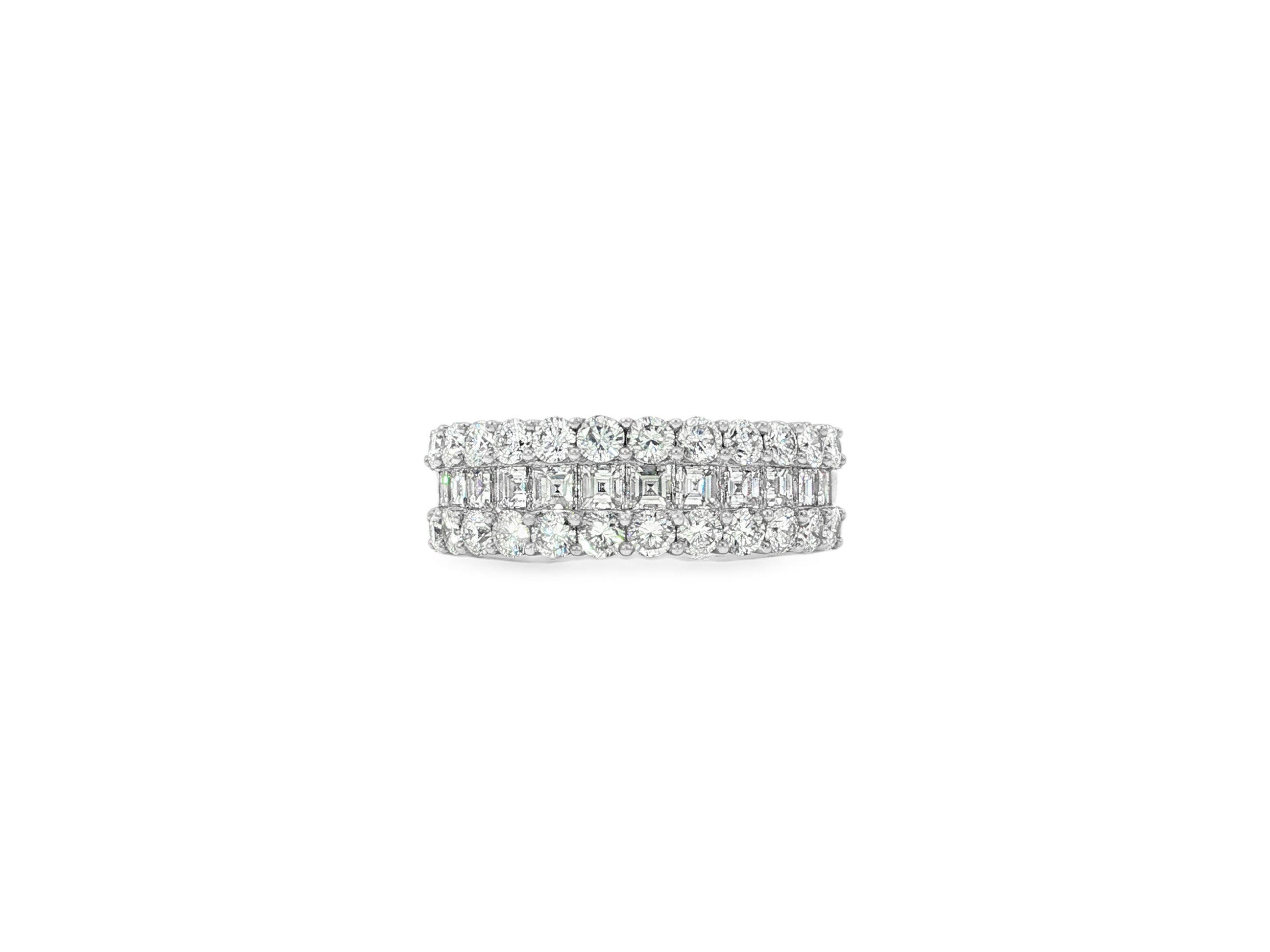 14k Gold Diamond Double Row Band Ring with Baguette & Round 3.40 CT