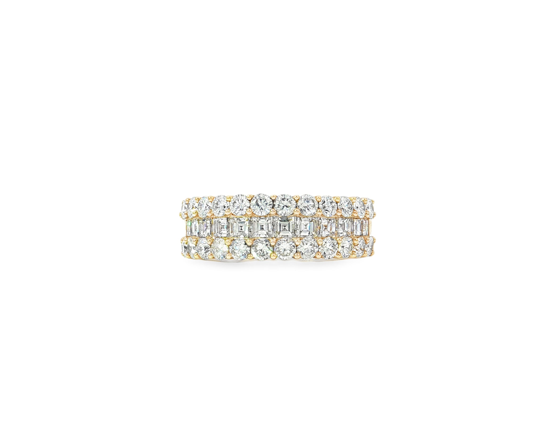 14k Gold Diamond Double Row Band Ring with Baguette & Round 3.40 CT