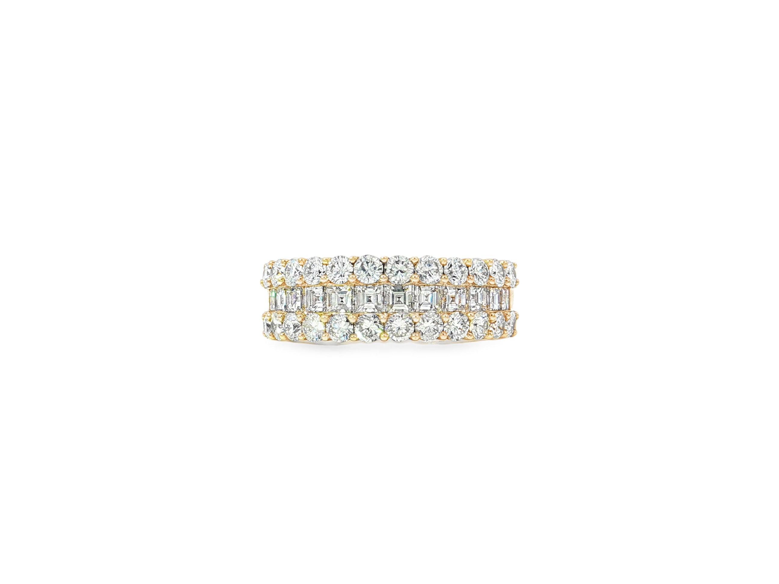 14k Gold Diamond Double Row Band Ring with Baguette & Round 3.40 CT