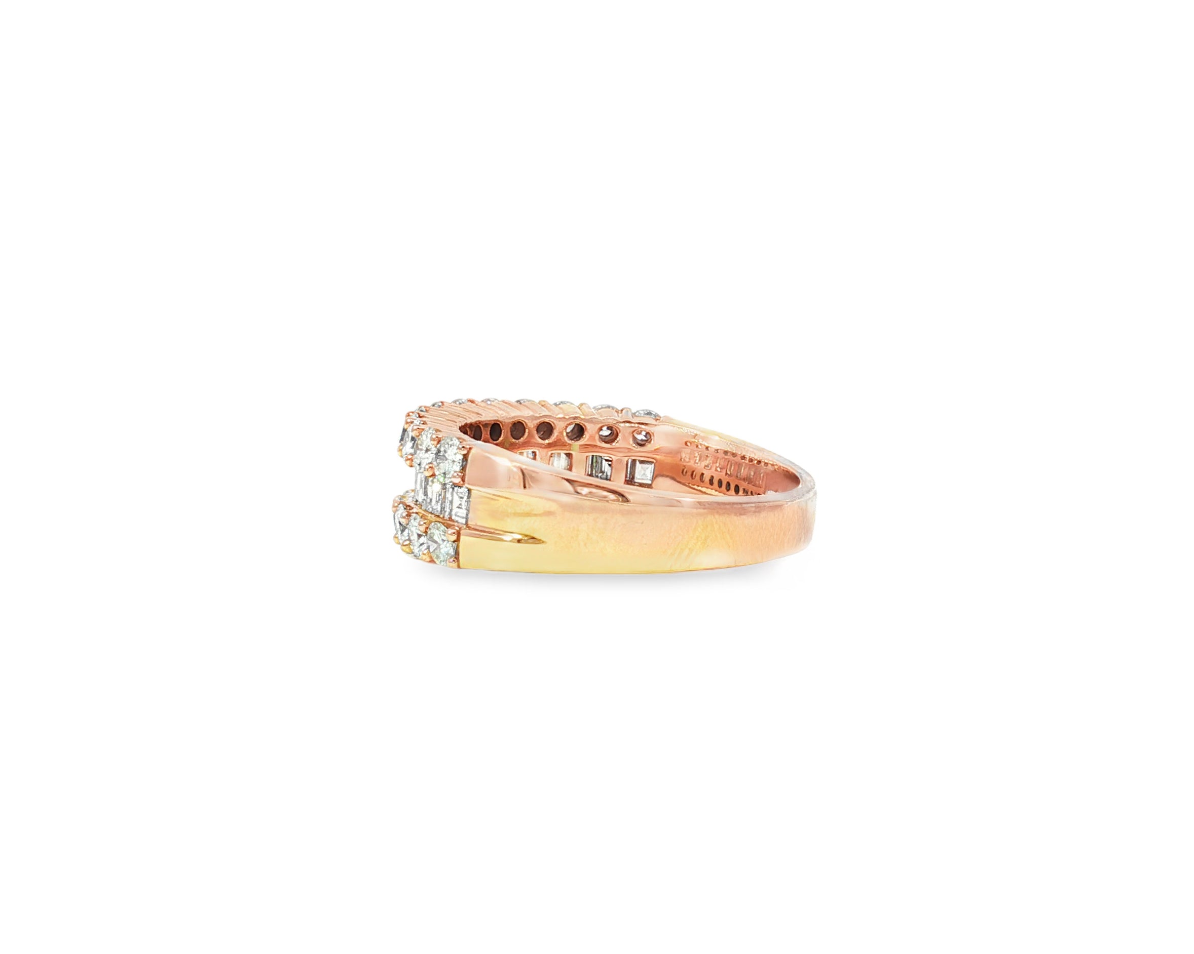 14k Gold Diamond Double Row Band Ring with Baguette & Round 3.40 CT