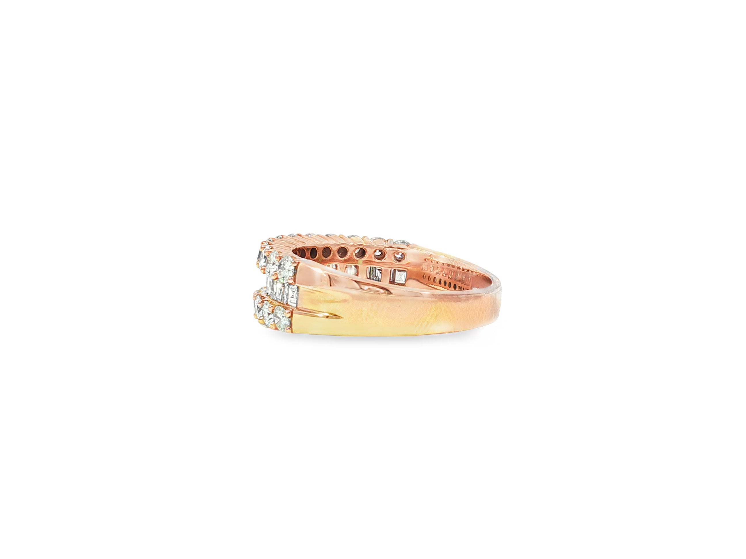 14k Gold Diamond Double Row Band Ring with Baguette & Round 3.40 CT