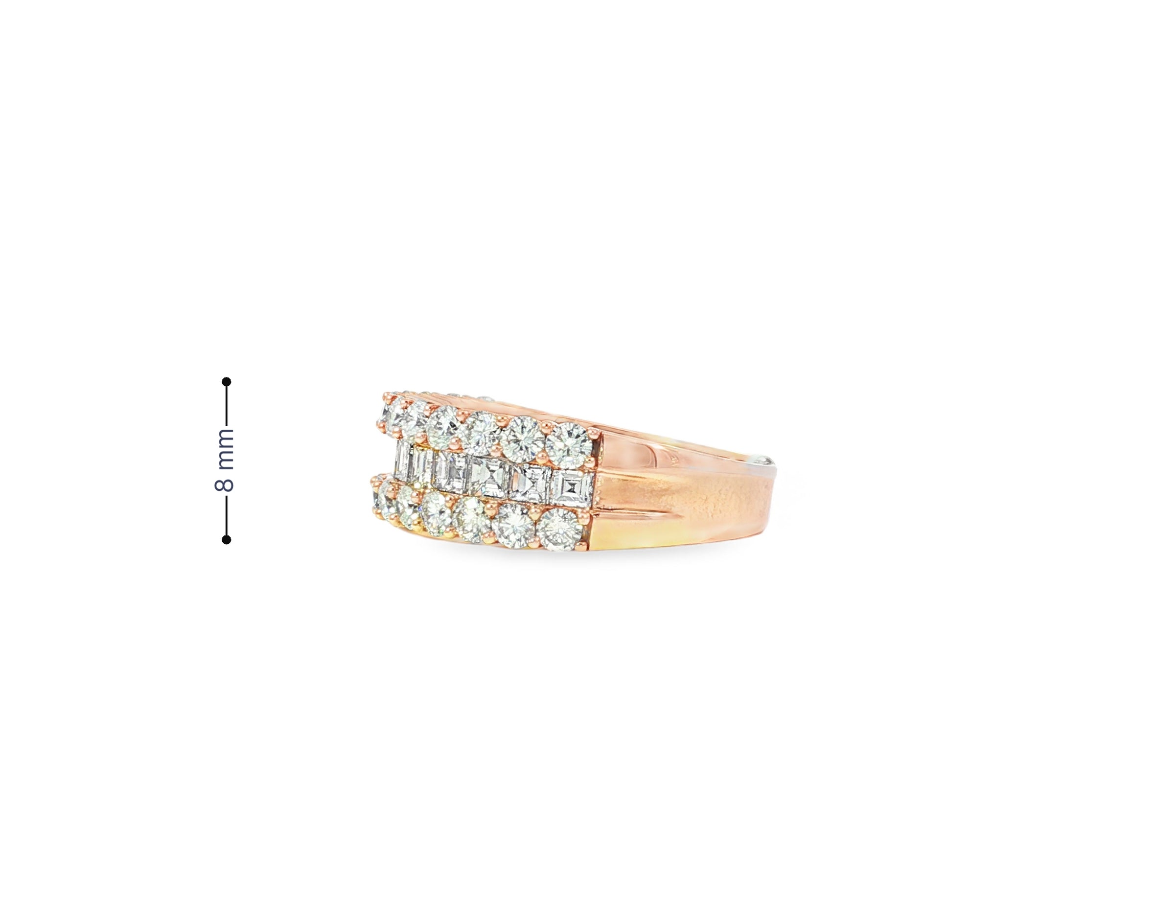 14k Gold Diamond Double Row Band Ring with Baguette & Round 3.40 CT