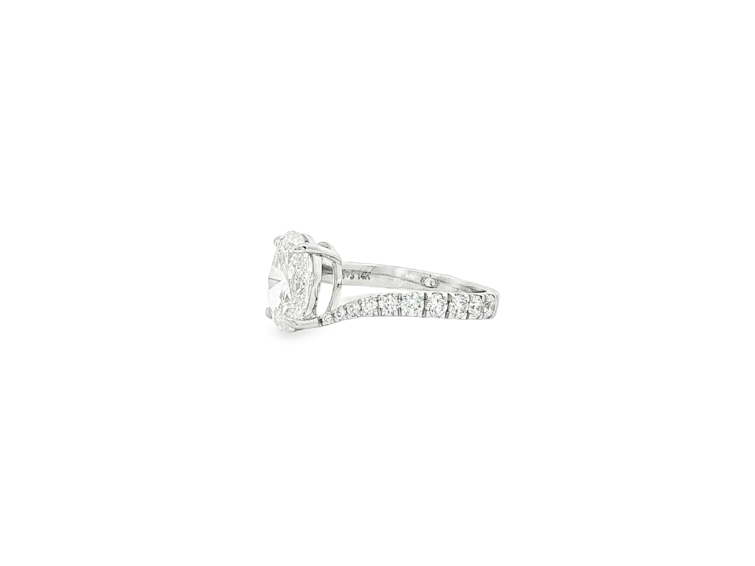 14k Gold Diamond Engagement Ring Oval-Cut Center & Twisted Pavé Band 2.60ct