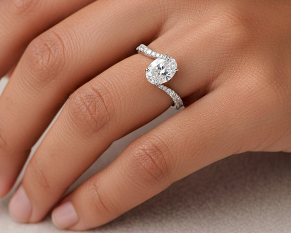 14k Gold Diamond Engagement Ring Oval-Cut Center & Twisted Pavé Band 2.60ct