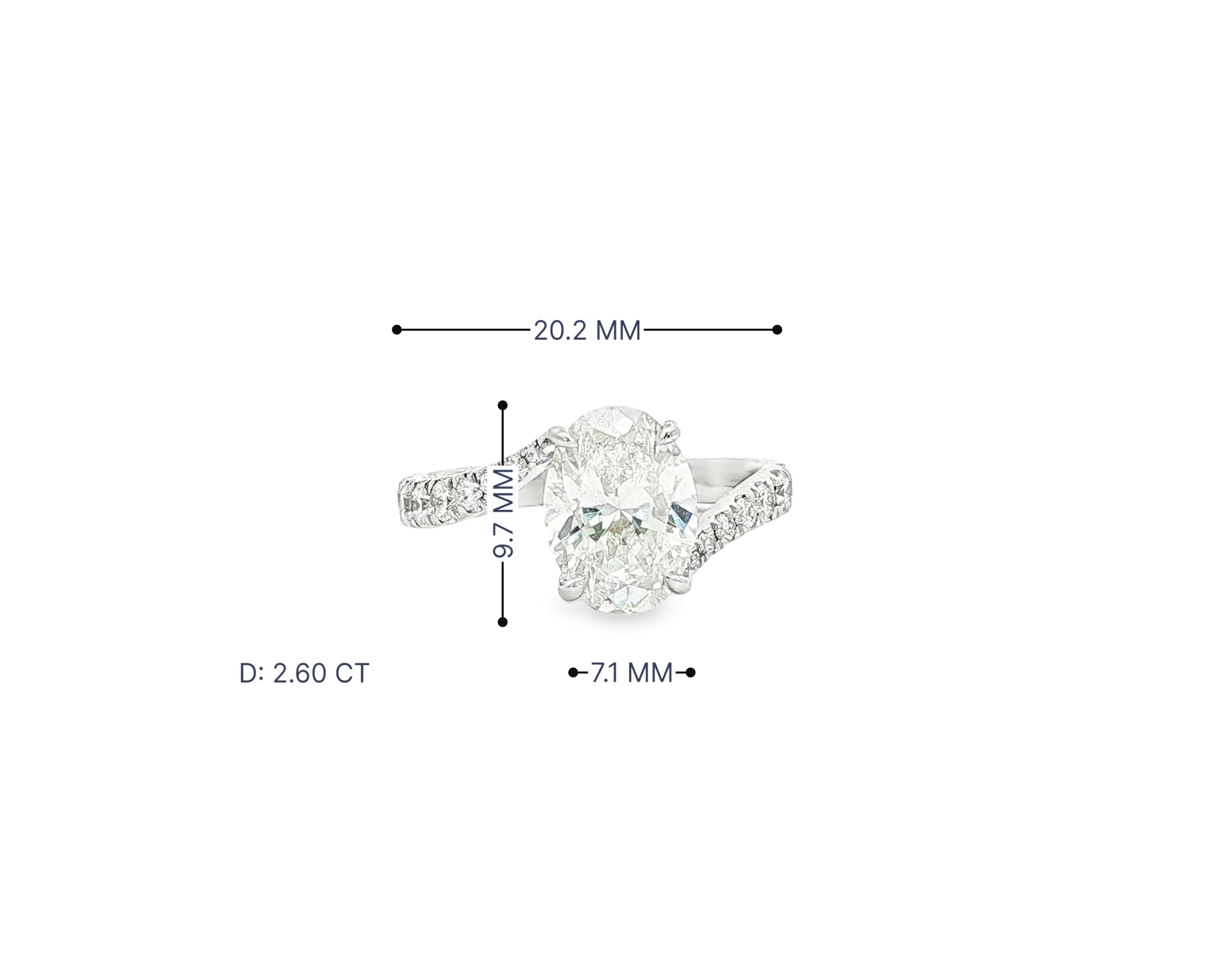 14k Gold Diamond Engagement Ring Oval-Cut Center & Twisted Pavé Band 2.60ct
