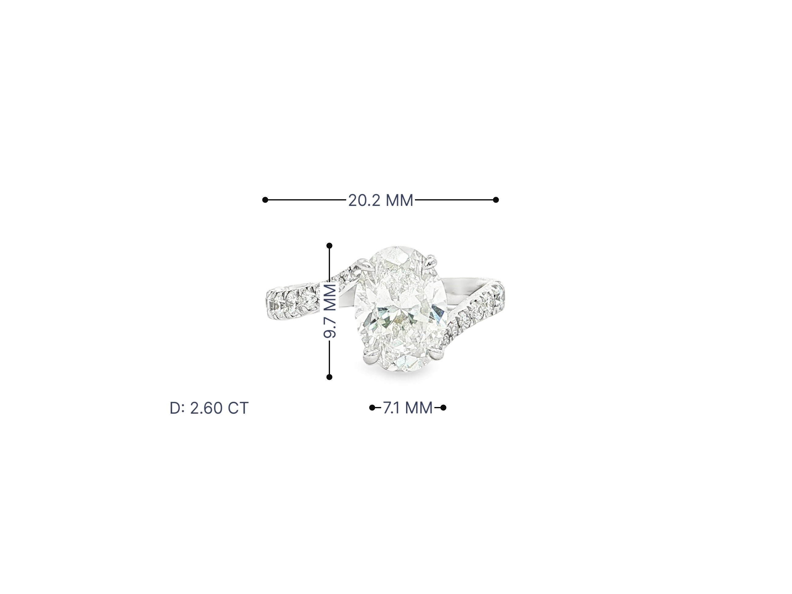 14k Gold Diamond Engagement Ring Oval-Cut Center & Twisted Pavé Band 2.60ct