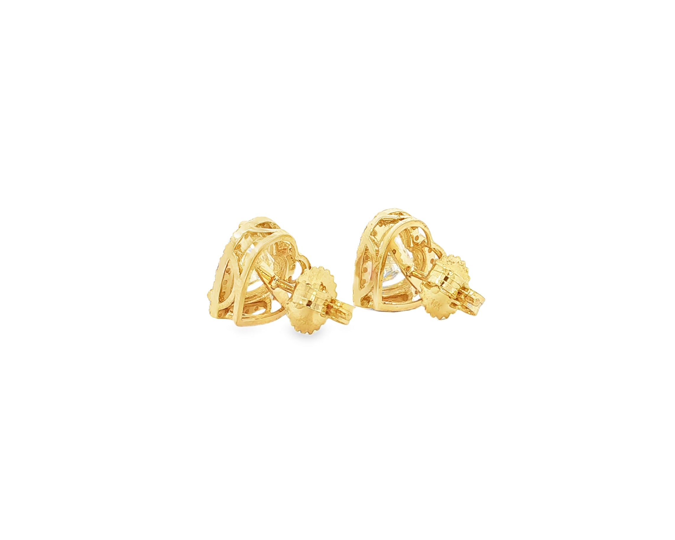 14k Gold Diamond Heart-Shaped Stud Earrings with Halo Design 3.65c