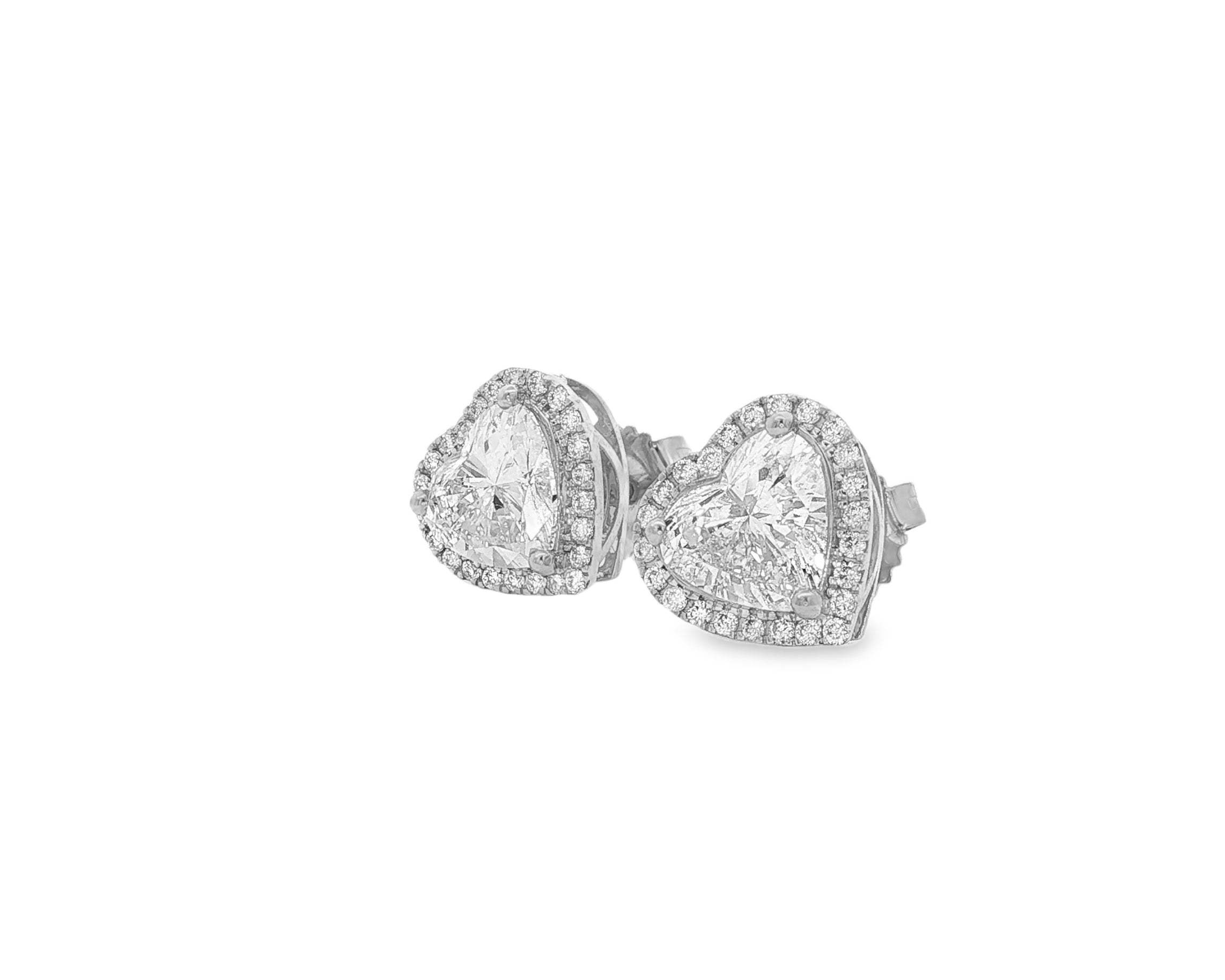 14k Gold Diamond Heart-Shaped Stud Earrings with Halo Design 3.65c
