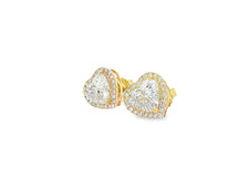 14k Gold Diamond Heart-Shaped Stud Earrings with Halo Design 3.65c