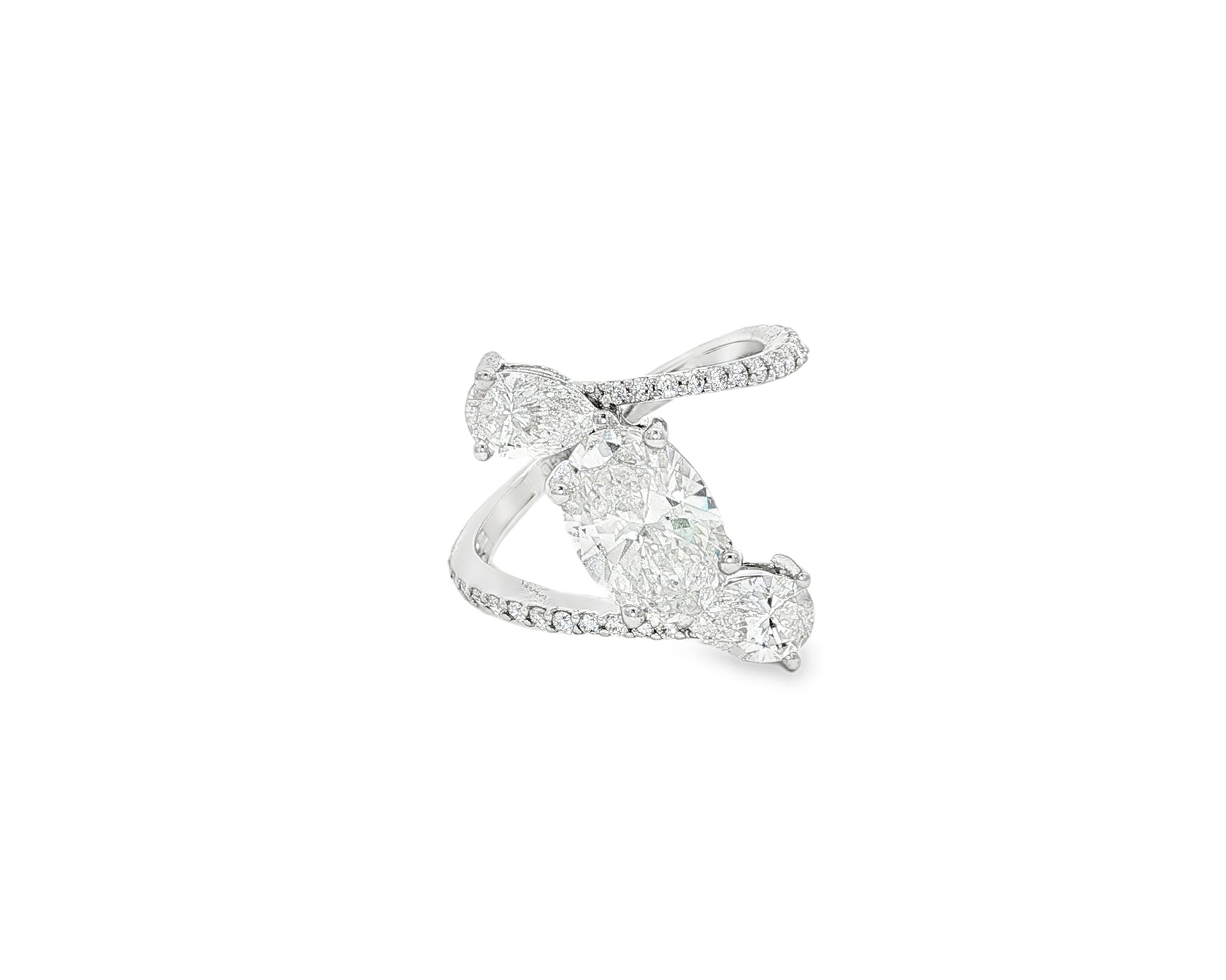 14k Gold Diamond Open Wrap Ring with Oval & Round-Cut Design 2.75ct