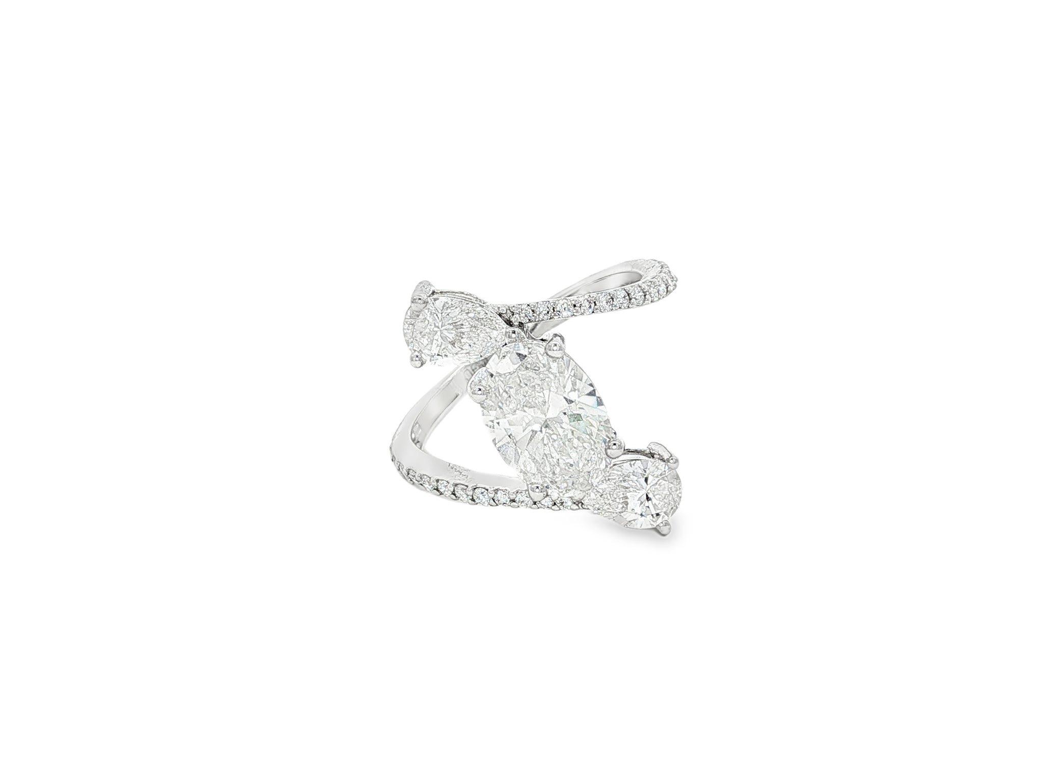 14k Gold Diamond Open Wrap Ring with Oval & Round-Cut Design 2.75ct