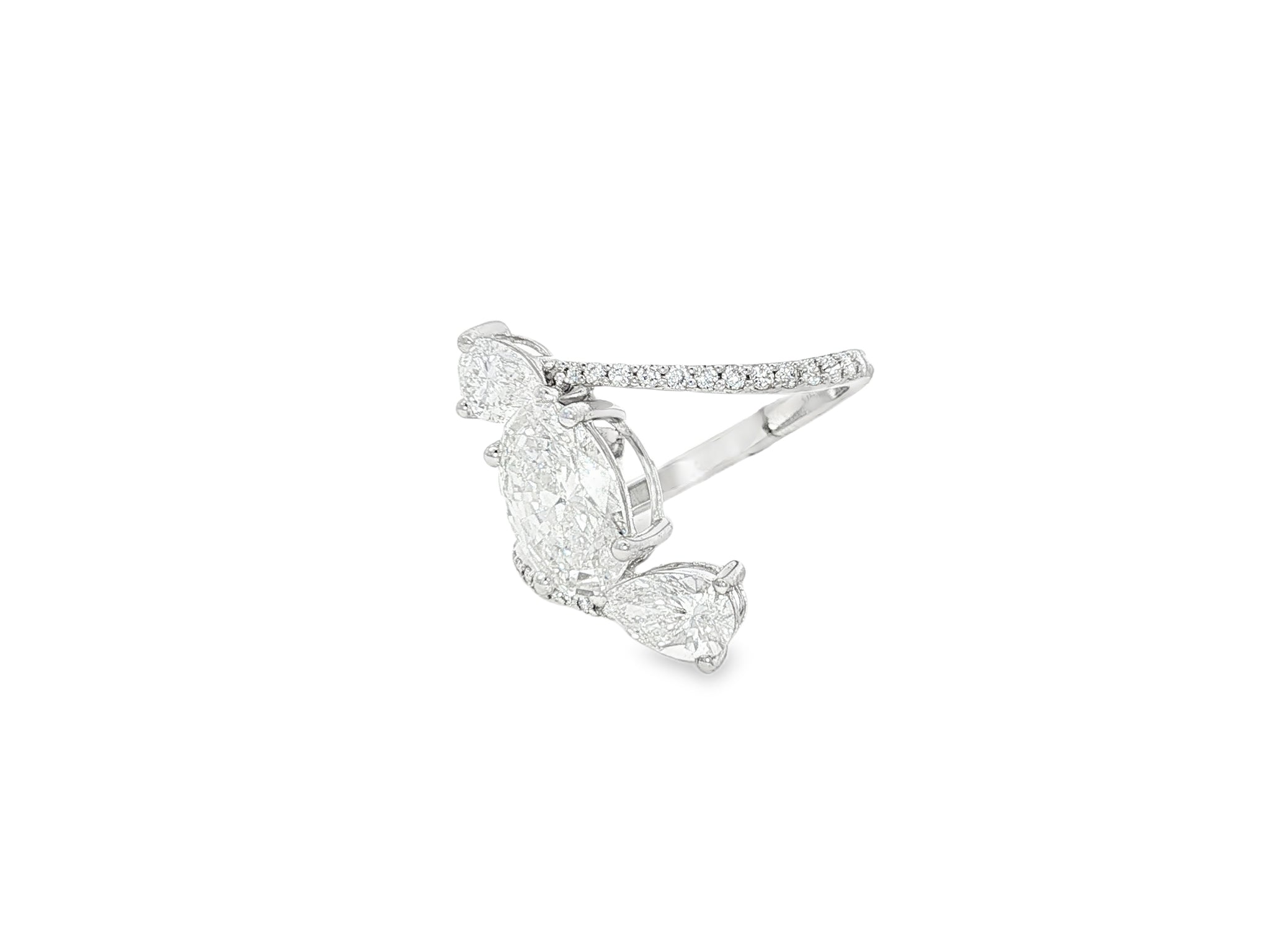 14k Gold Diamond Open Wrap Ring with Oval & Round-Cut Design 2.75ct