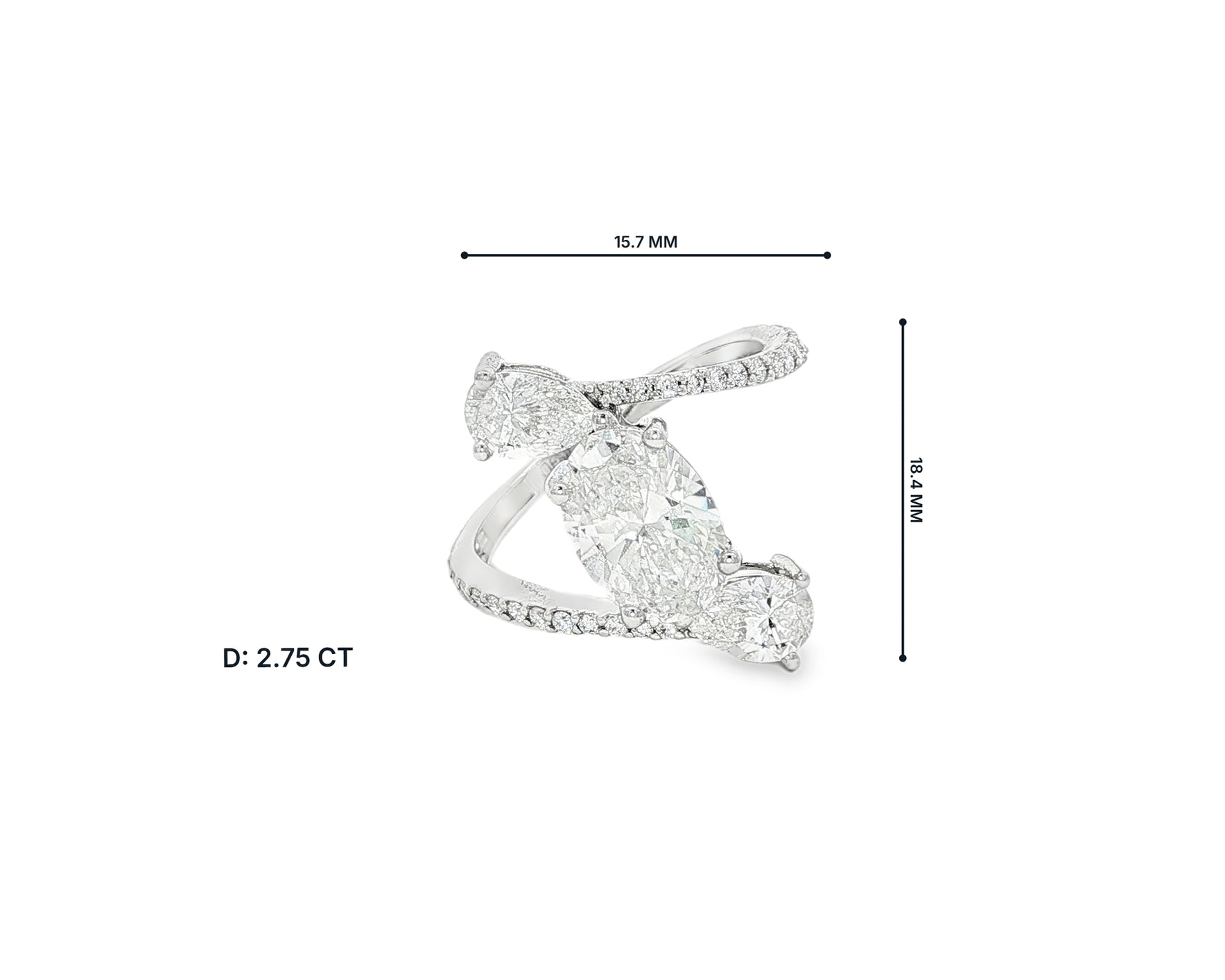 14k Gold Diamond Open Wrap Ring with Oval & Round-Cut Design 2.75ct