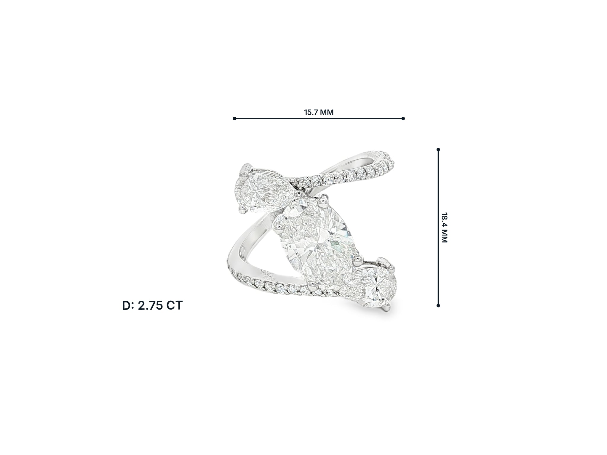14k Gold Diamond Open Wrap Ring with Oval & Round-Cut Design 2.75ct
