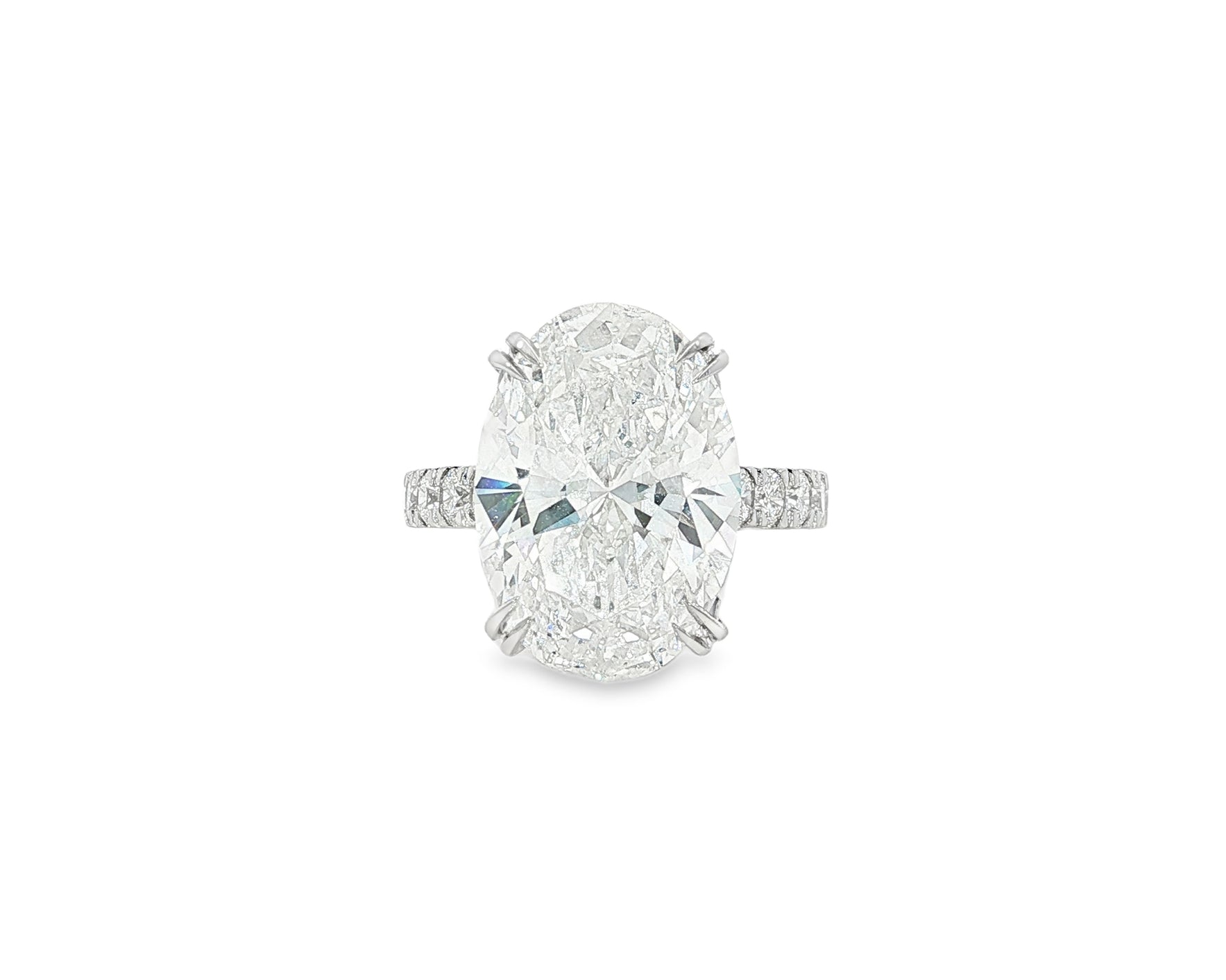 14k Gold Diamond Oval-Cut Solitaire Ring with Pavé Band 9.13 CT