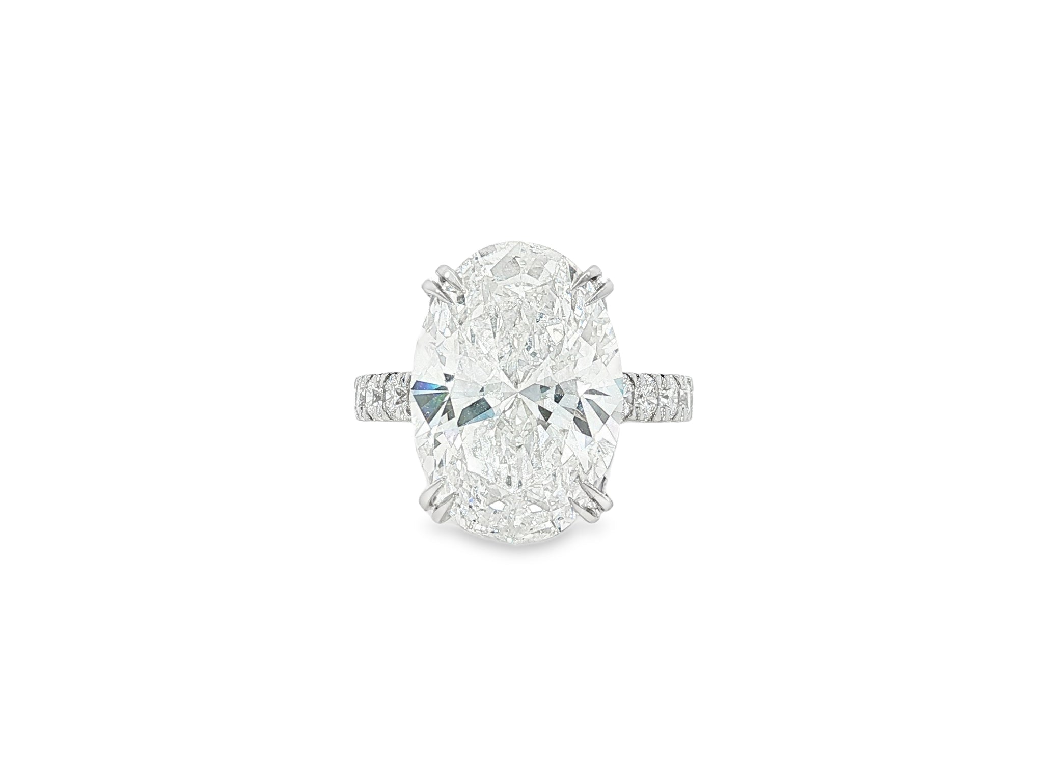 14k Gold Diamond Oval-Cut Solitaire Ring with Pavé Band 9.13 CT