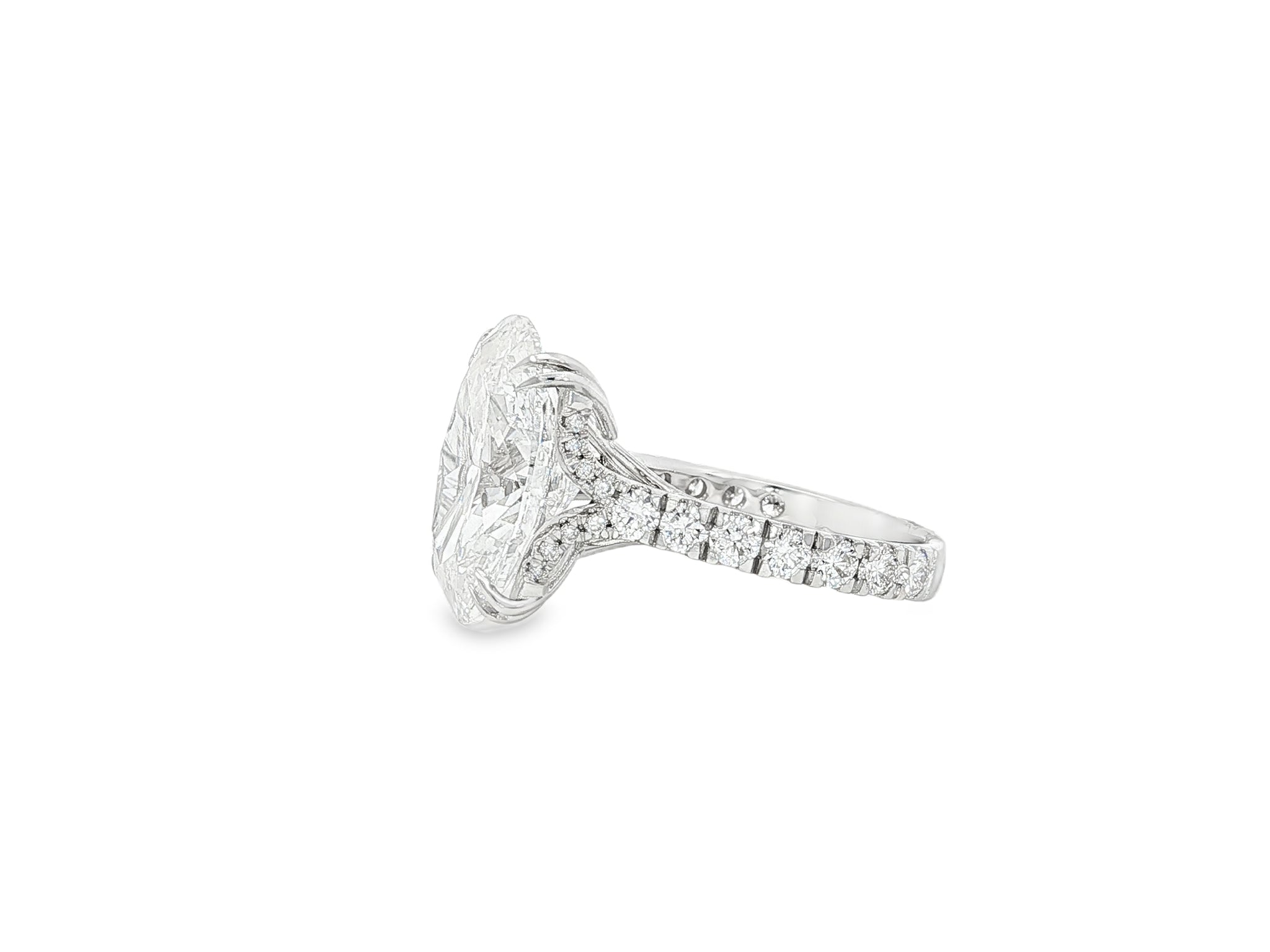 14k Gold Diamond Oval-Cut Solitaire Ring with Pavé Band 9.13 CT