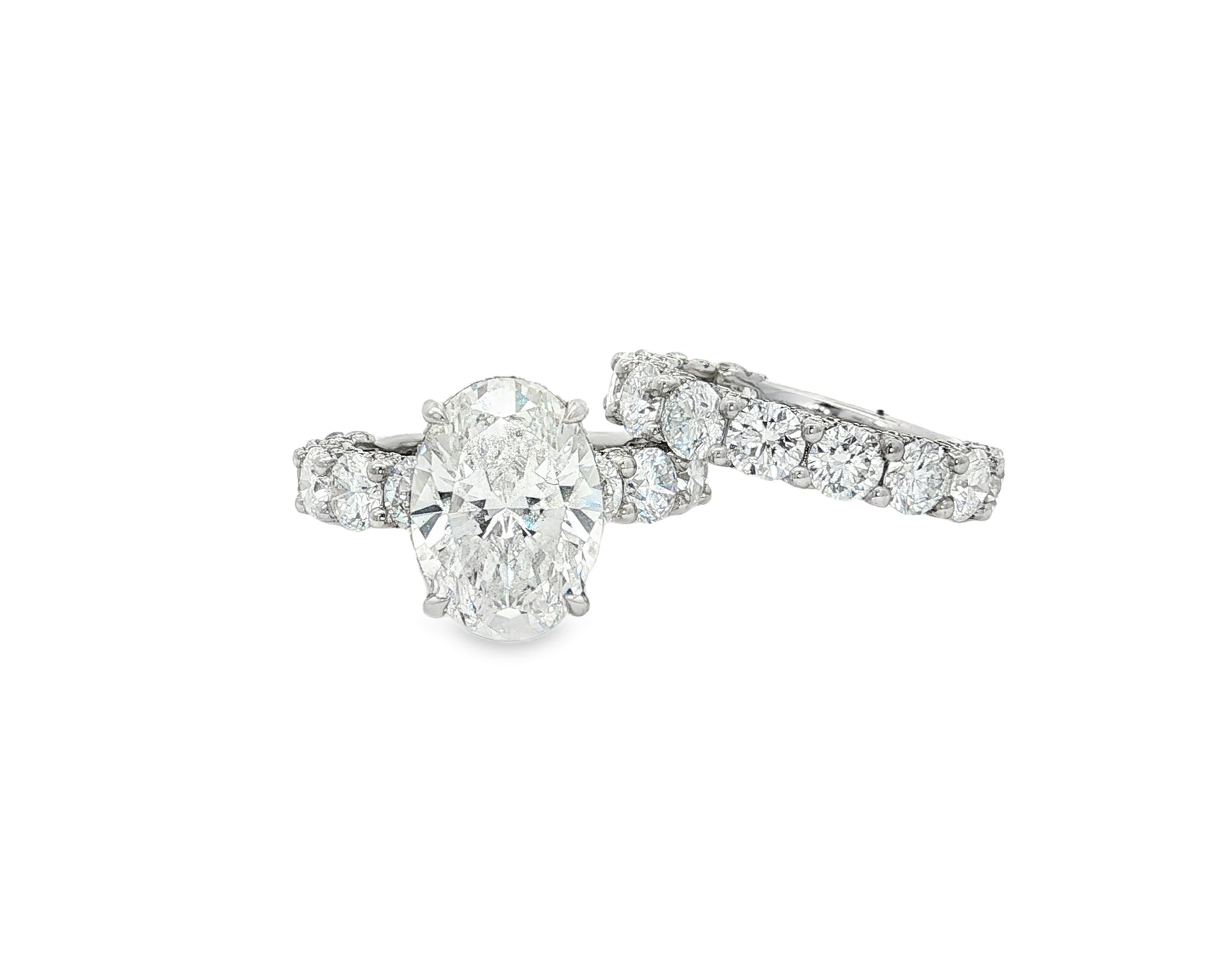 14k Gold Diamond Oval Double Row Band Engagement Ring Set 12.3ct