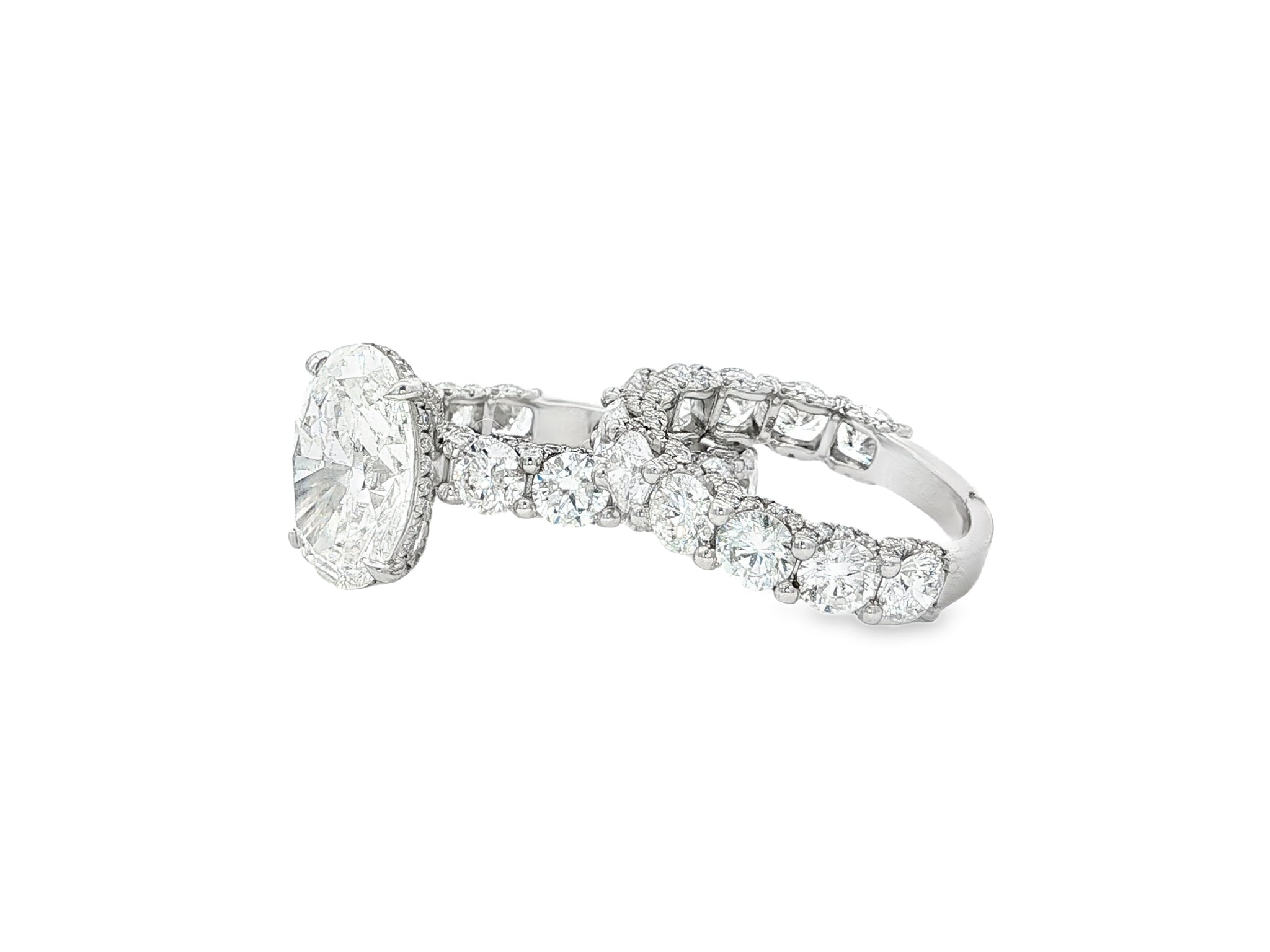 14k Gold Diamond Oval Double Row Band Engagement Ring Set 12.3ct