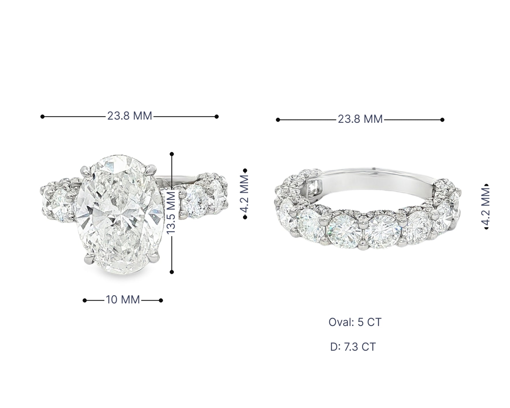 14k Gold Diamond Oval Double Row Band Engagement Ring Set 12.3ct