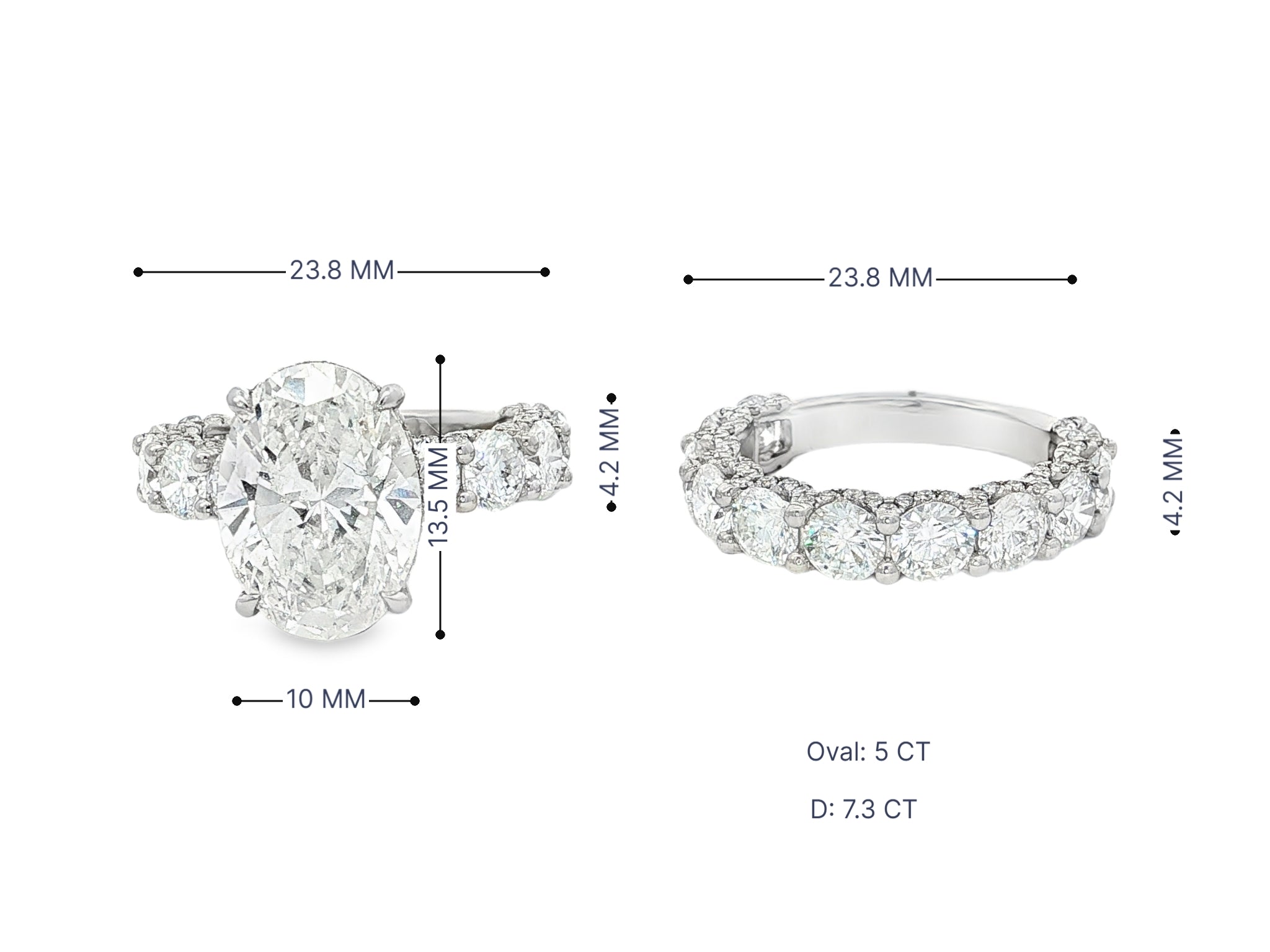 14k Gold Diamond Oval Double Row Band Engagement Ring Set 12.3ct