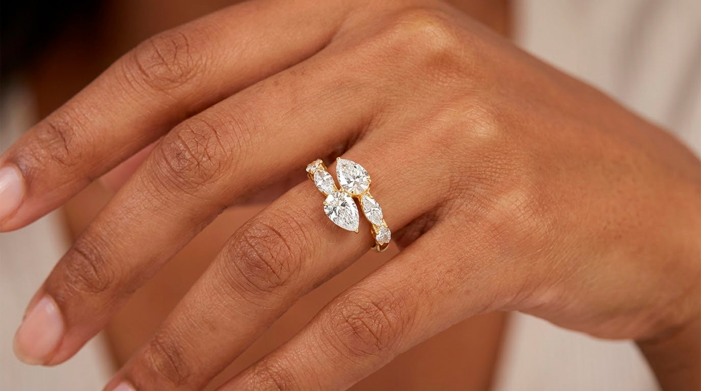 14k Gold Diamond Pear & Marquise Bypass Ring 4.50ct