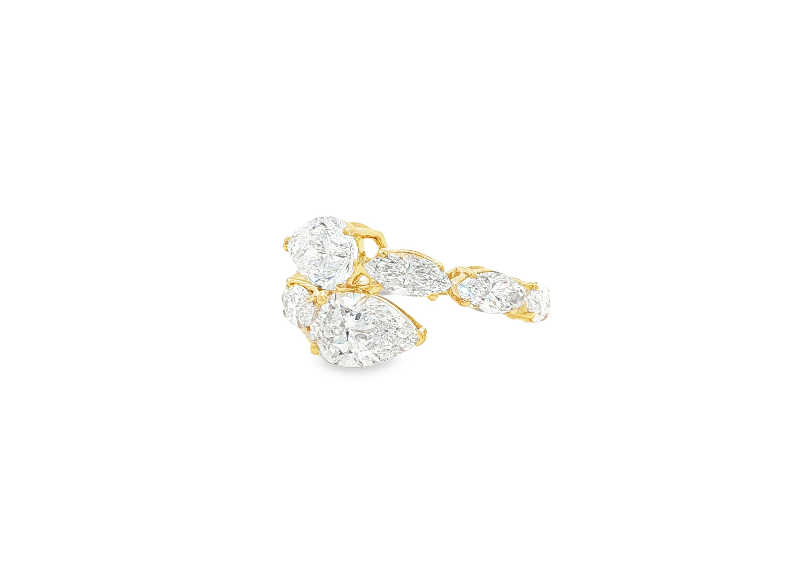 14k Gold Diamond Pear & Marquise Bypass Ring 4.50ct