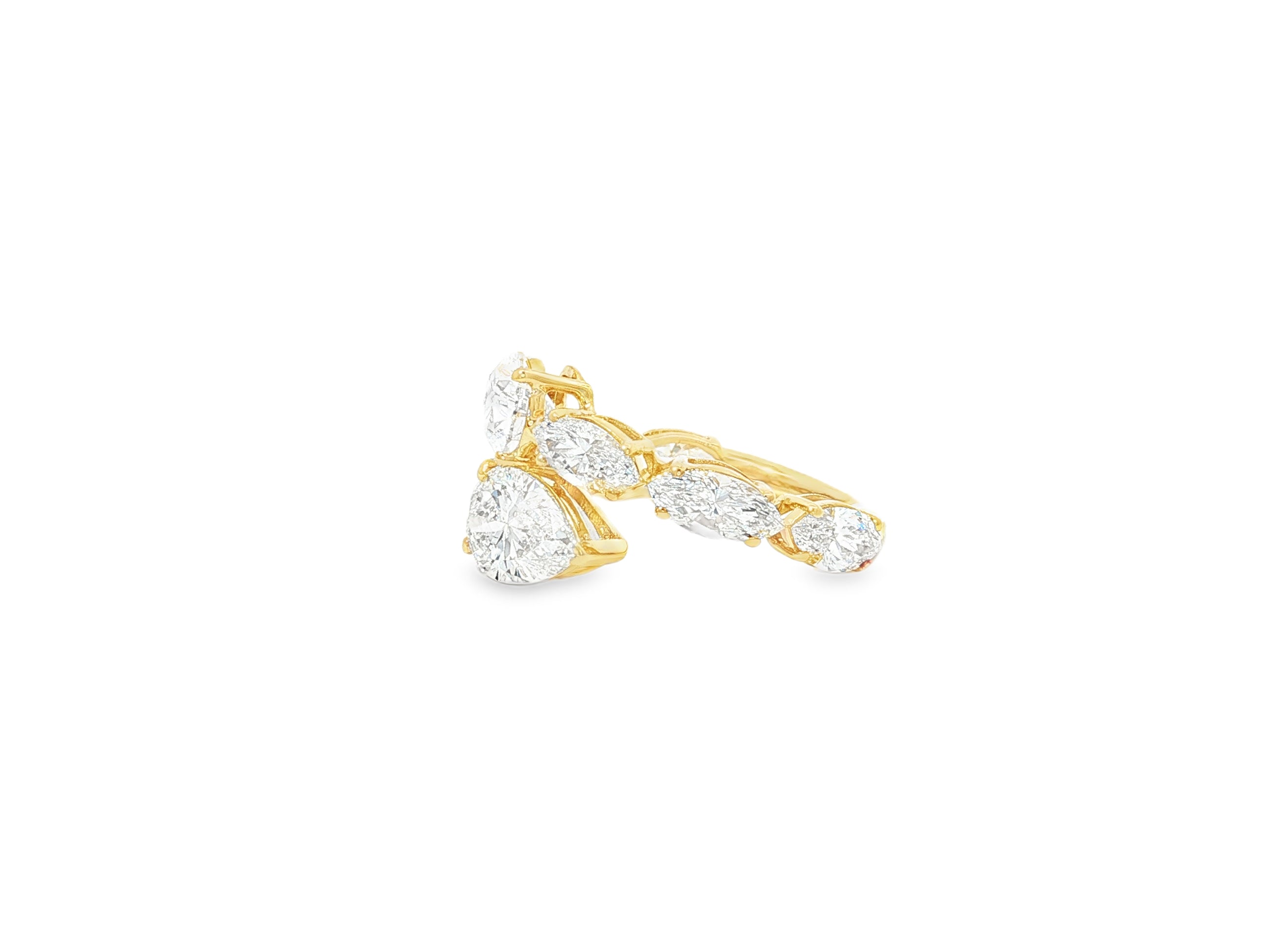 14k Gold Diamond Pear & Marquise Bypass Ring 4.50ct
