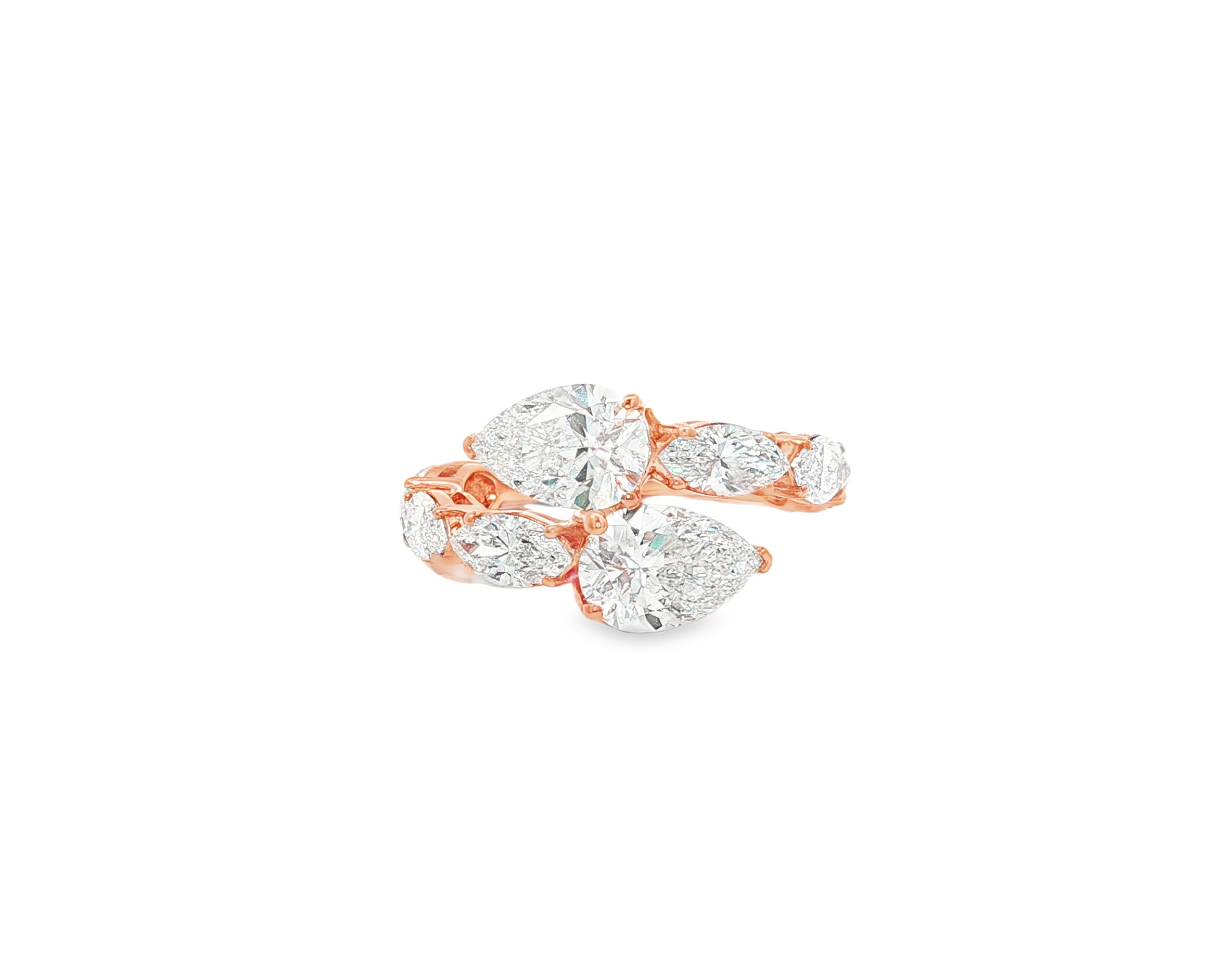 14k Gold Diamond Pear & Marquise Bypass Ring 4.50ct