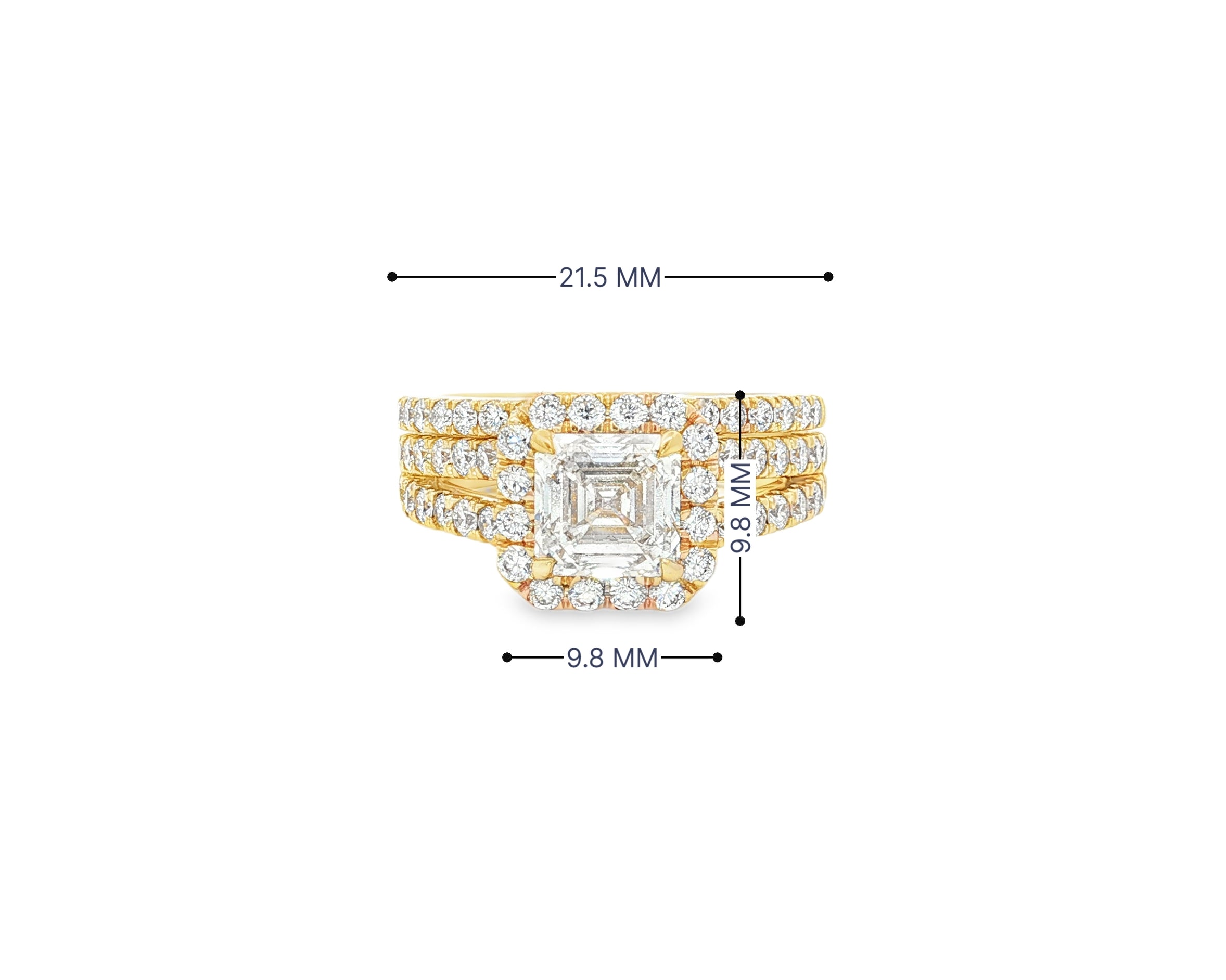 14k Emerald-Cut Halo Diamond Ring Set with Split Shank 2.75 CT